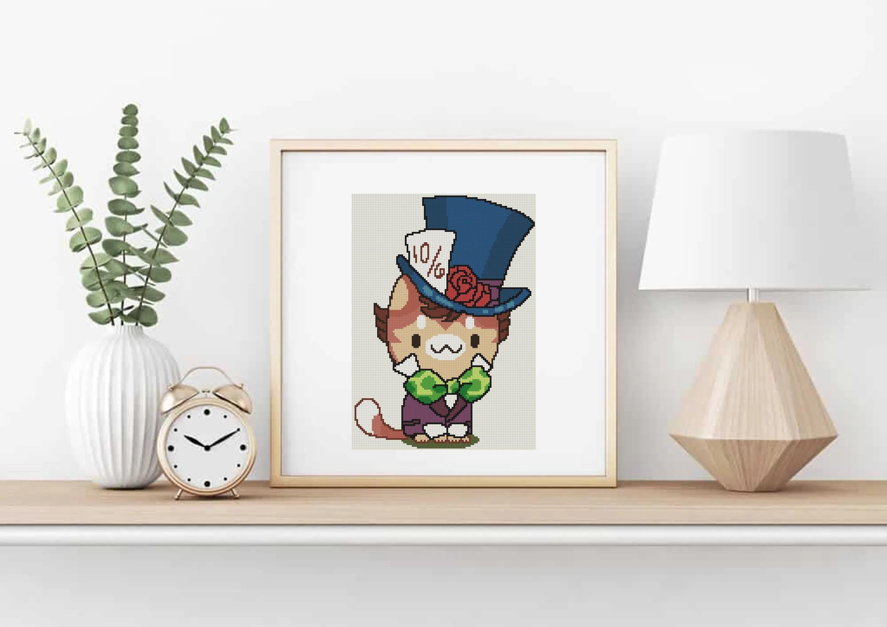 Mad Hatter Cat Cross Stitch Pattern