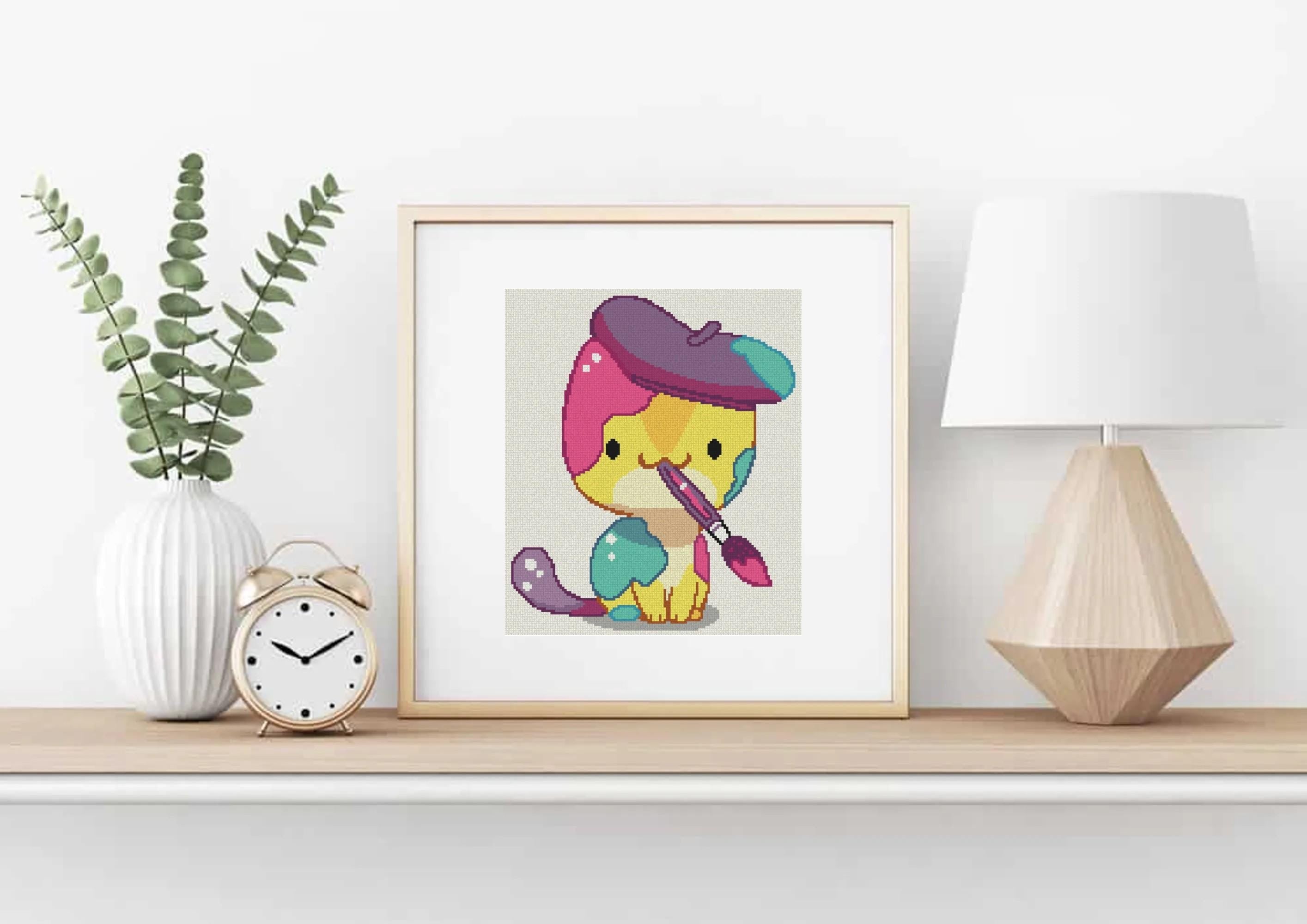 Painter Cat Cross Stitch Pattern