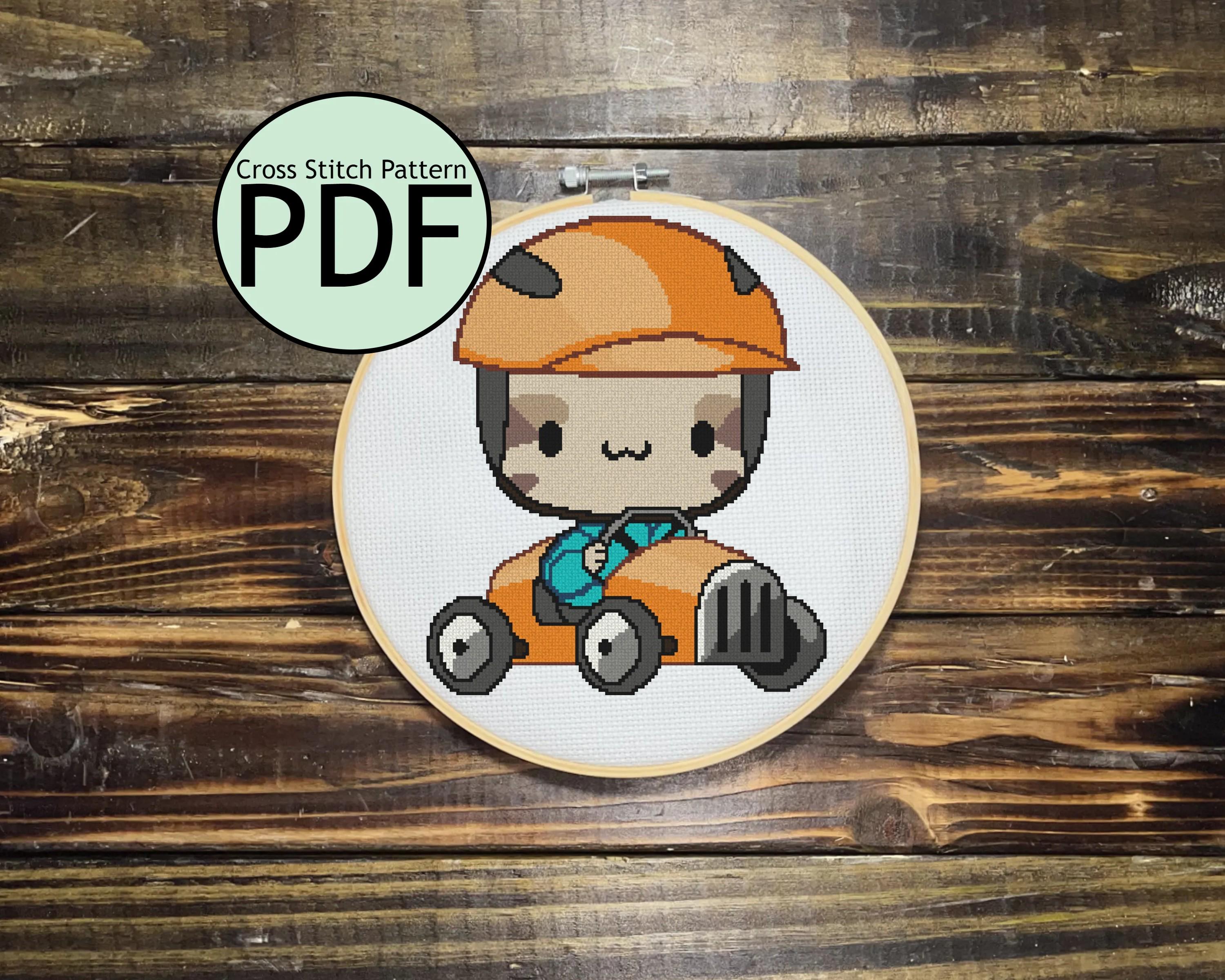 Cat in Little Racecar Cross Stitch Pattern