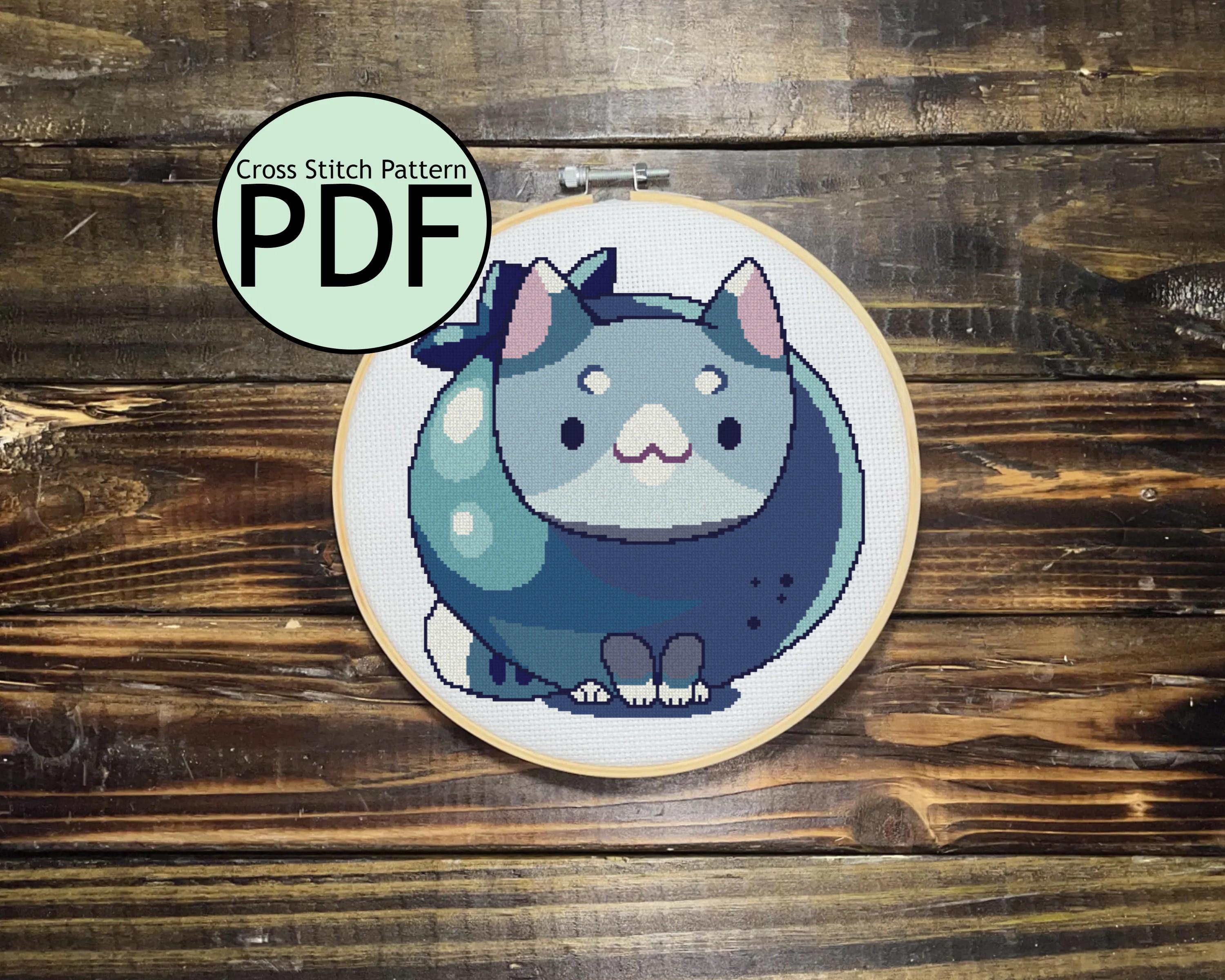 Blueberry Cat Cross Stitch Pattern
