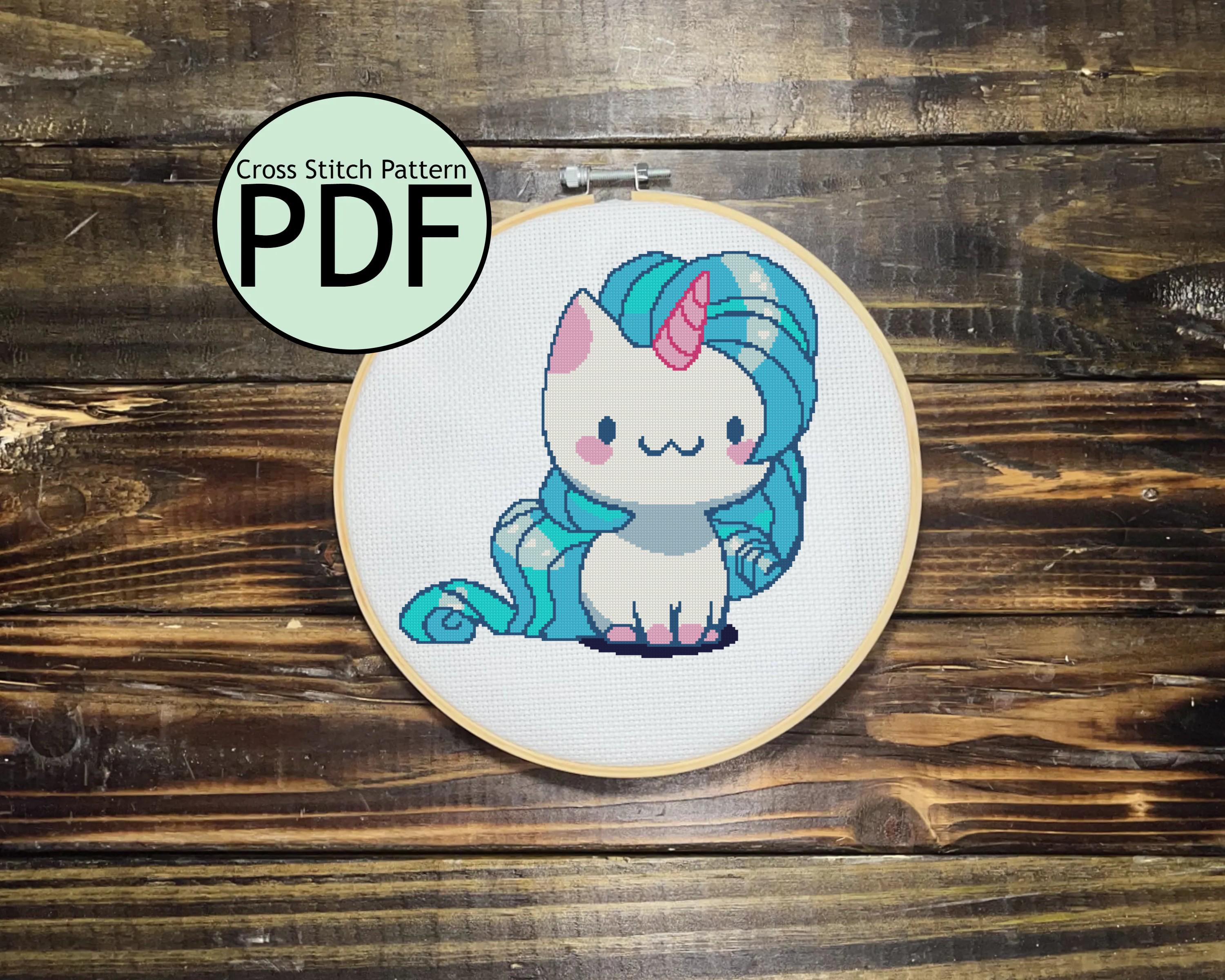 Blue Mane Cat Cross Stitch Pattern