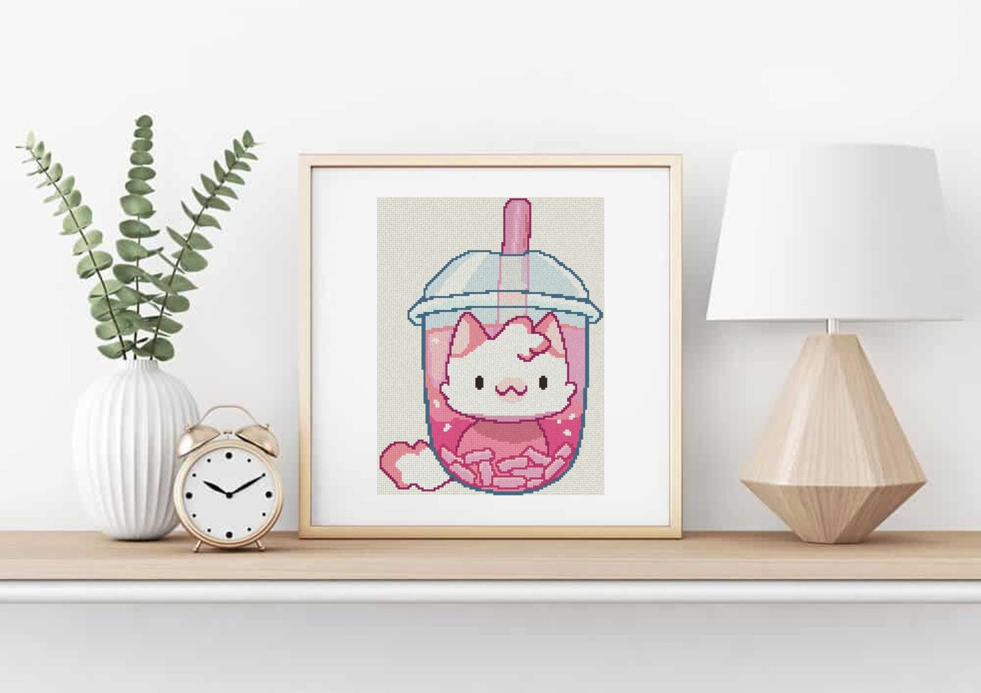 Berry Soda Cat Cross Stitch Pattern