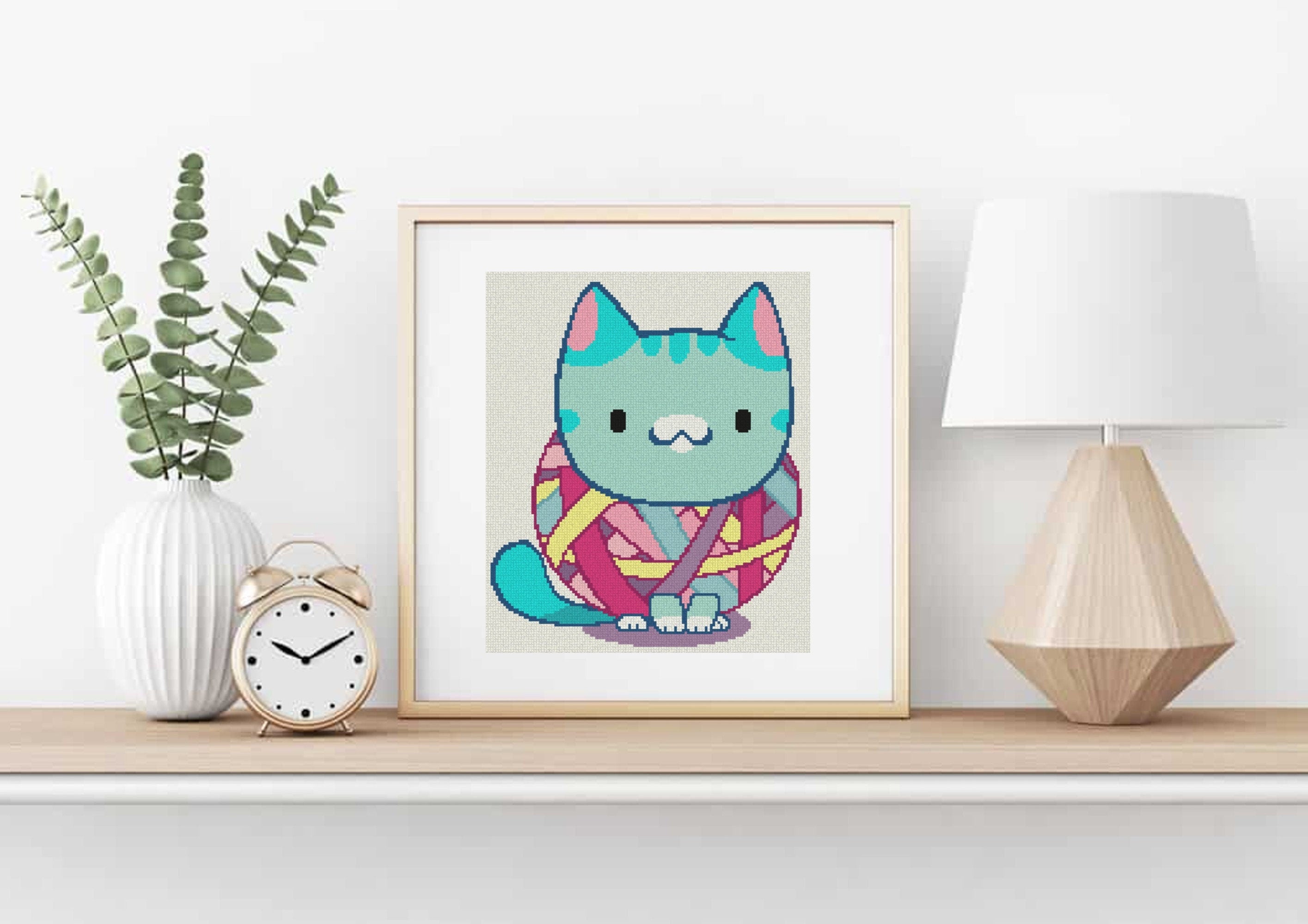 Rubber Band Ball Cat Cross Stitch Pattern