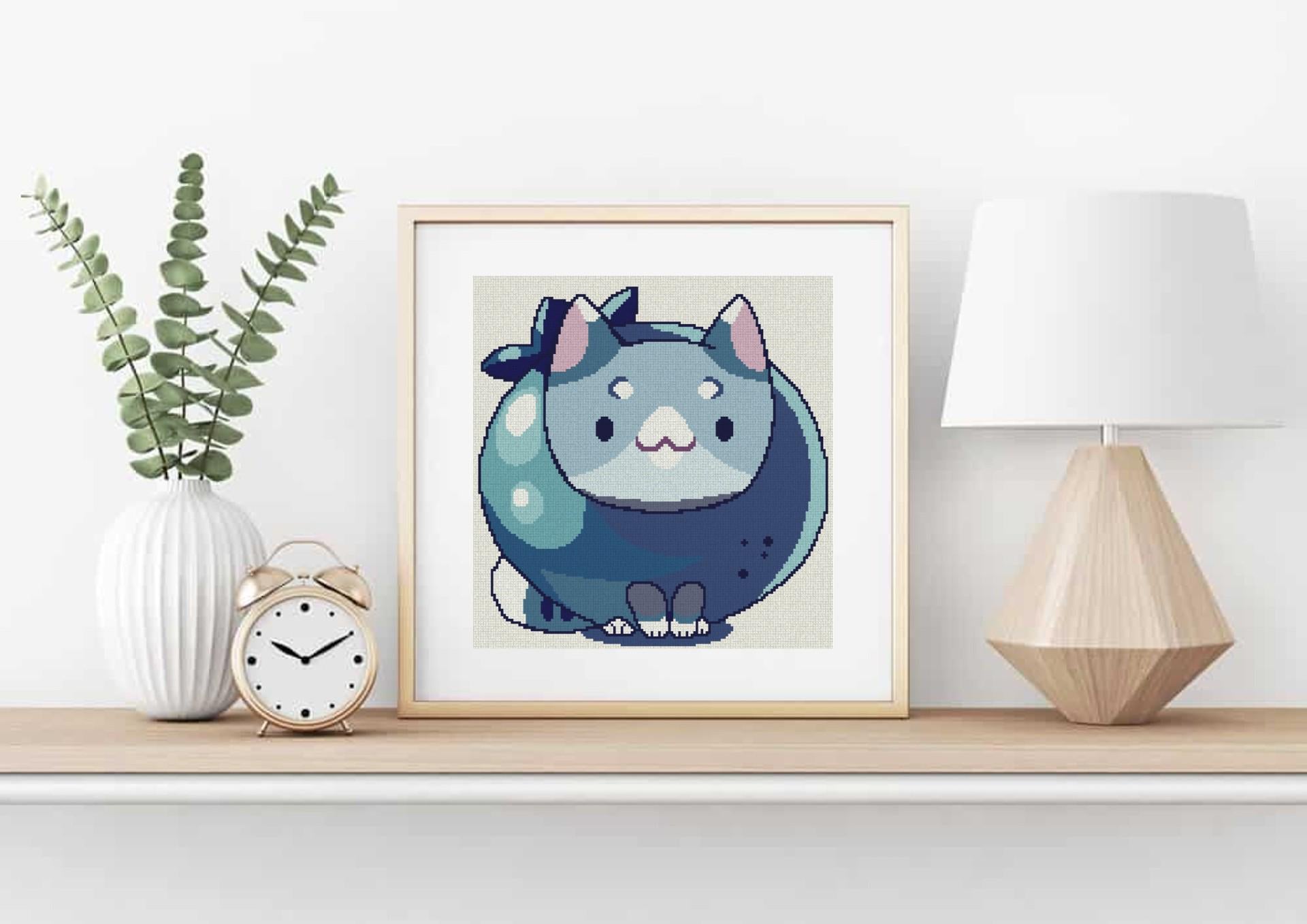Blueberry Cat Cross Stitch Pattern