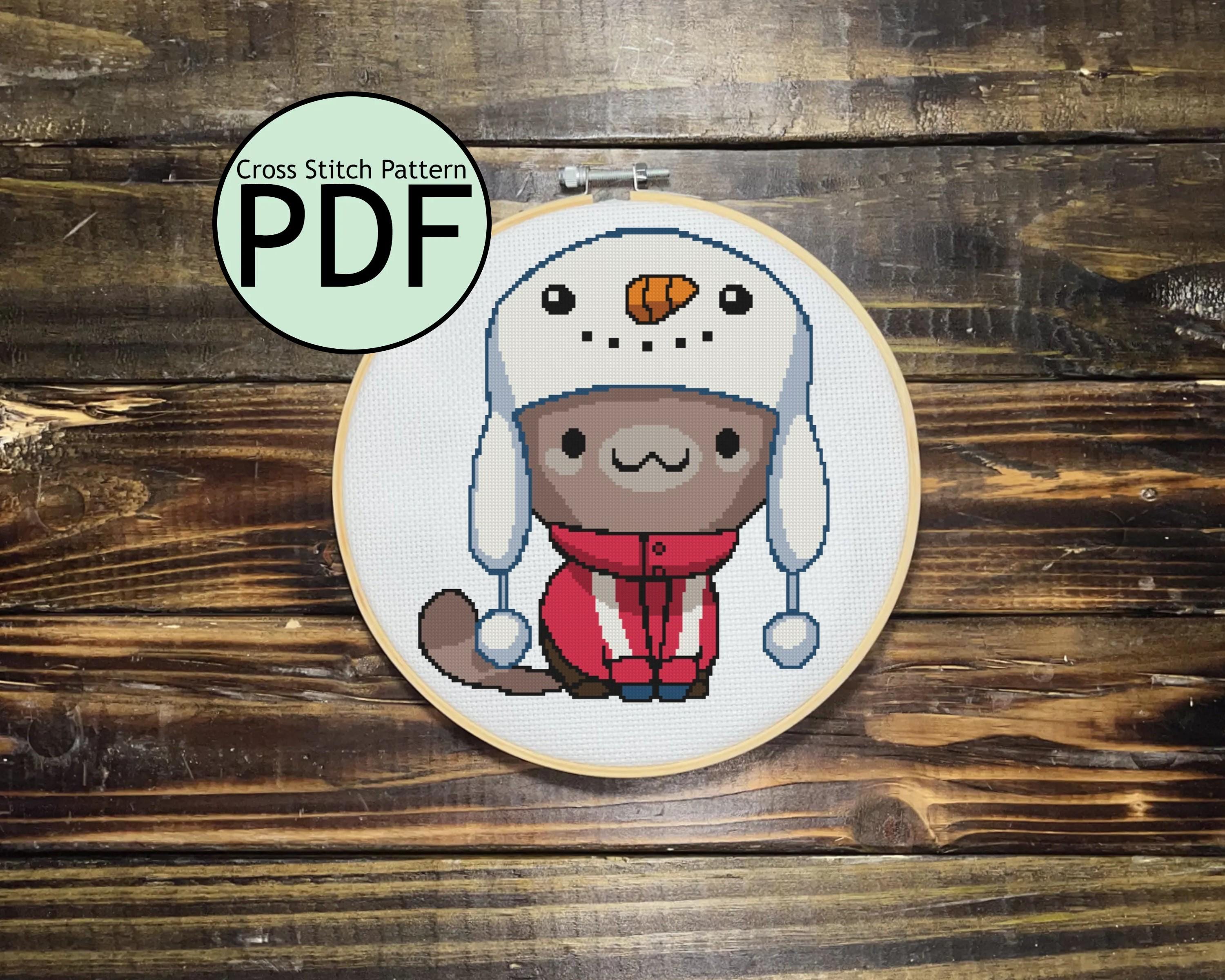 Cat with Snowman Hat Cross Stitch Pattern