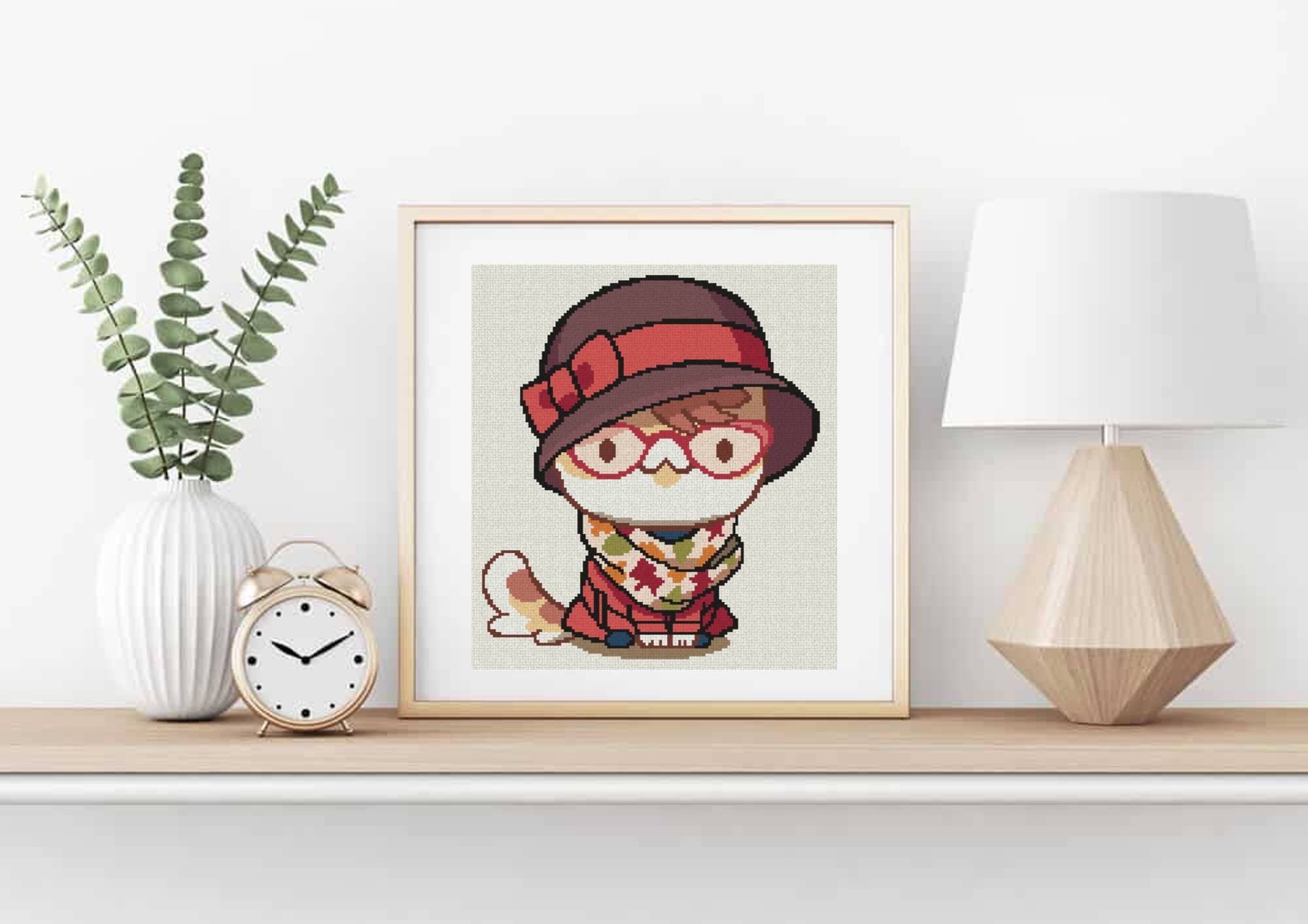 Cat with Leaf Scarf Cross Stitch Pattern