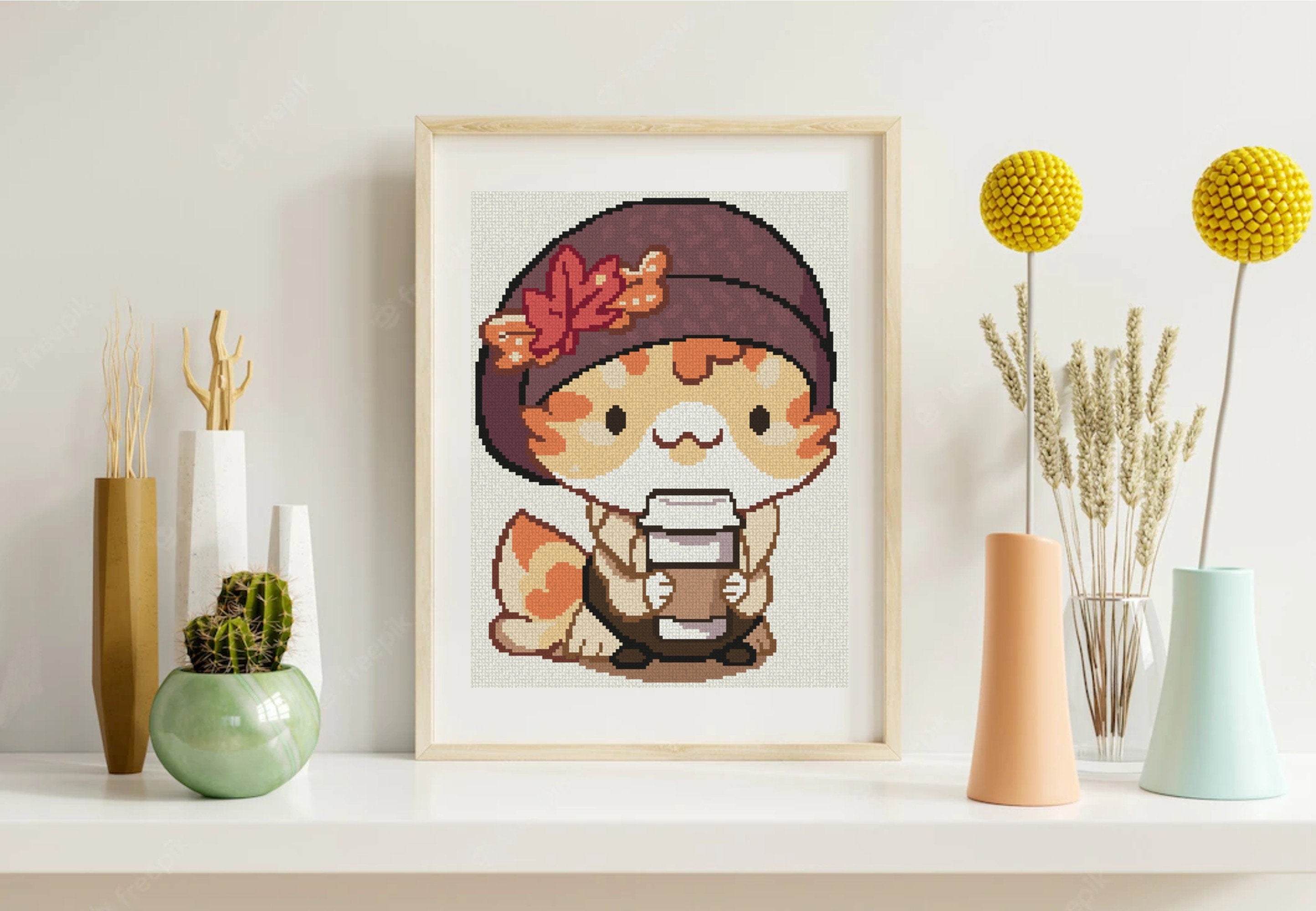 Pumpkin Spice Latte Cat Cross Stitch Pattern