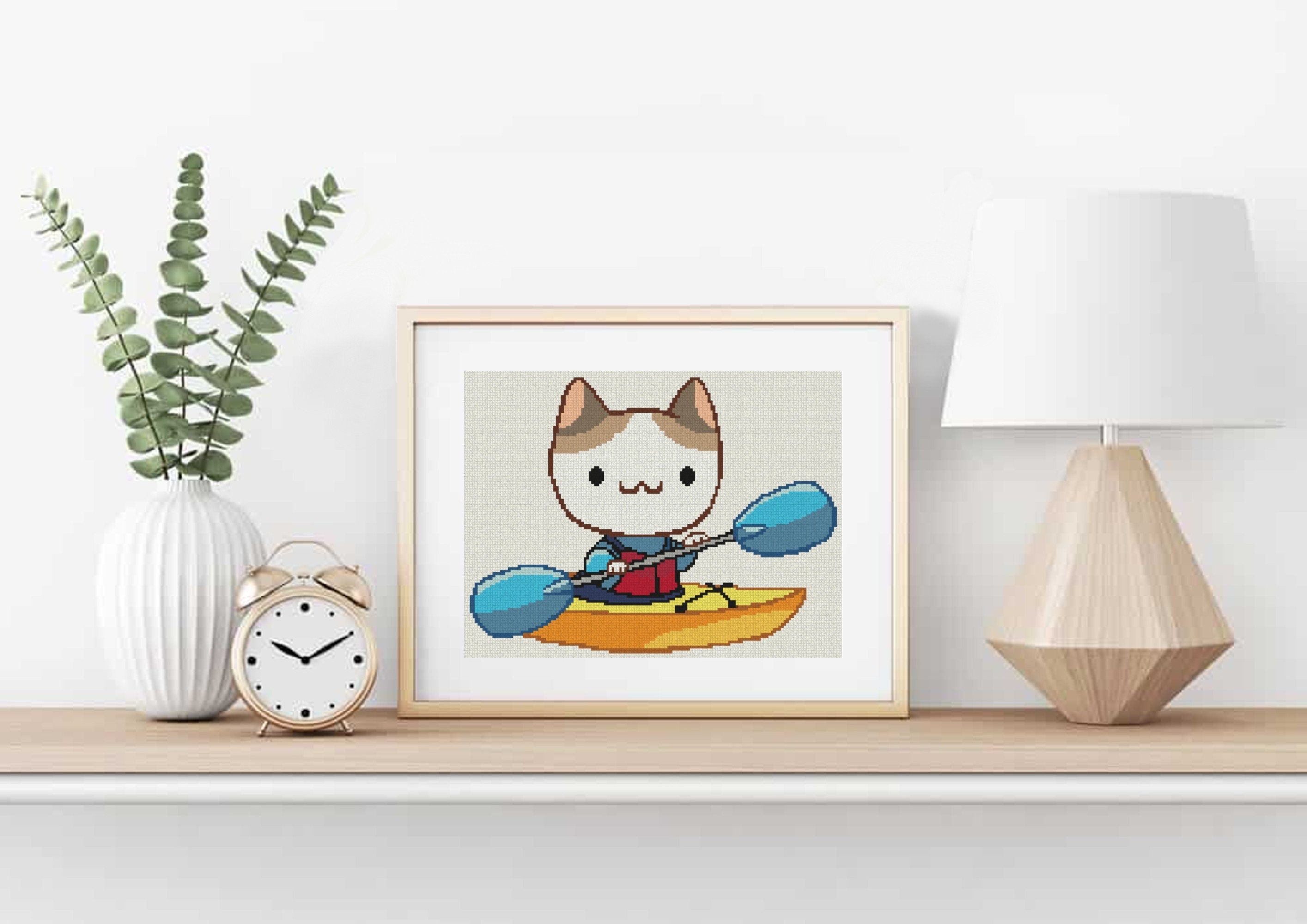 Cat in a Kayak Cross Stitch Pattern