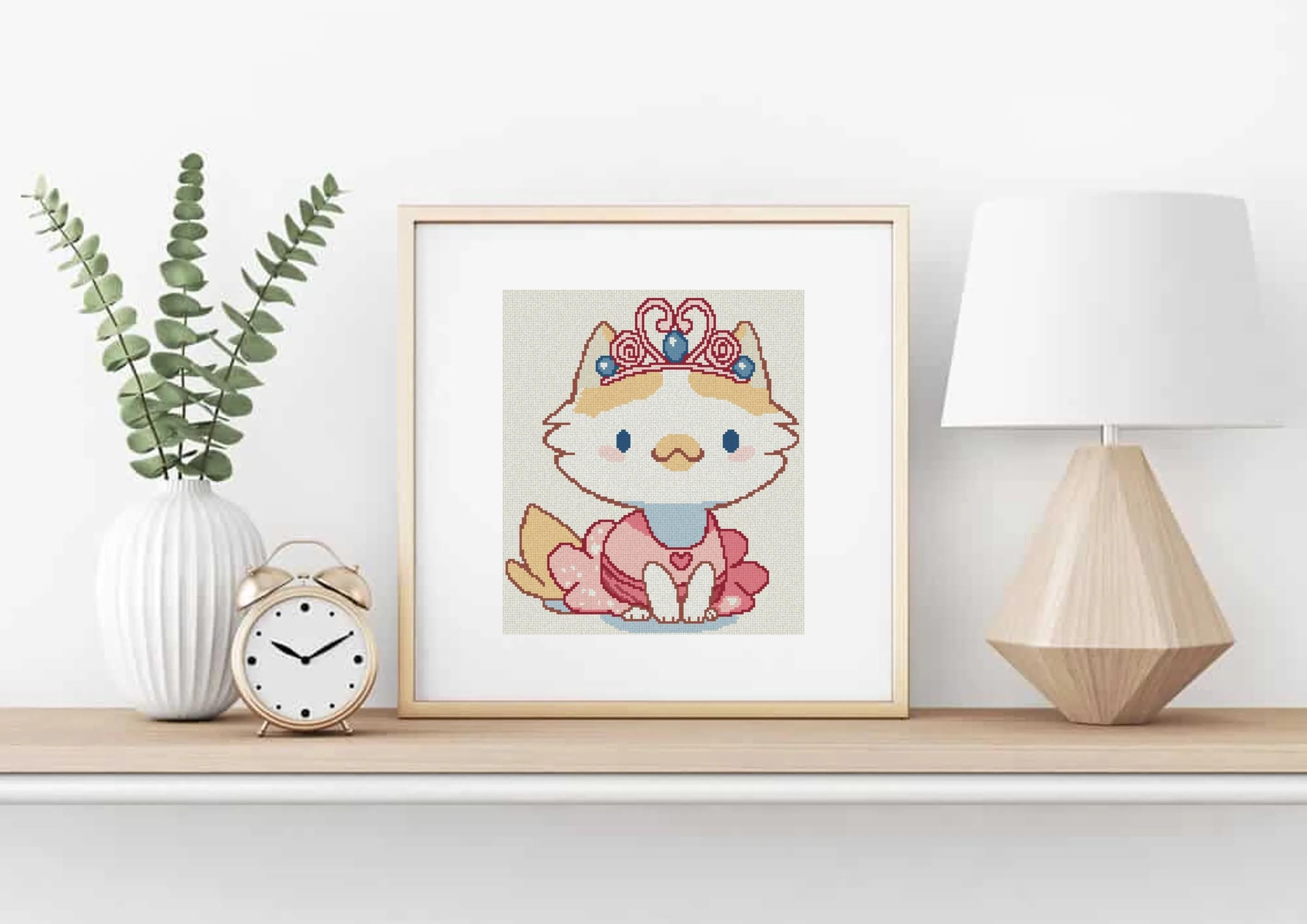 Princess Dress-Up Cat Cross Stitch Pattern