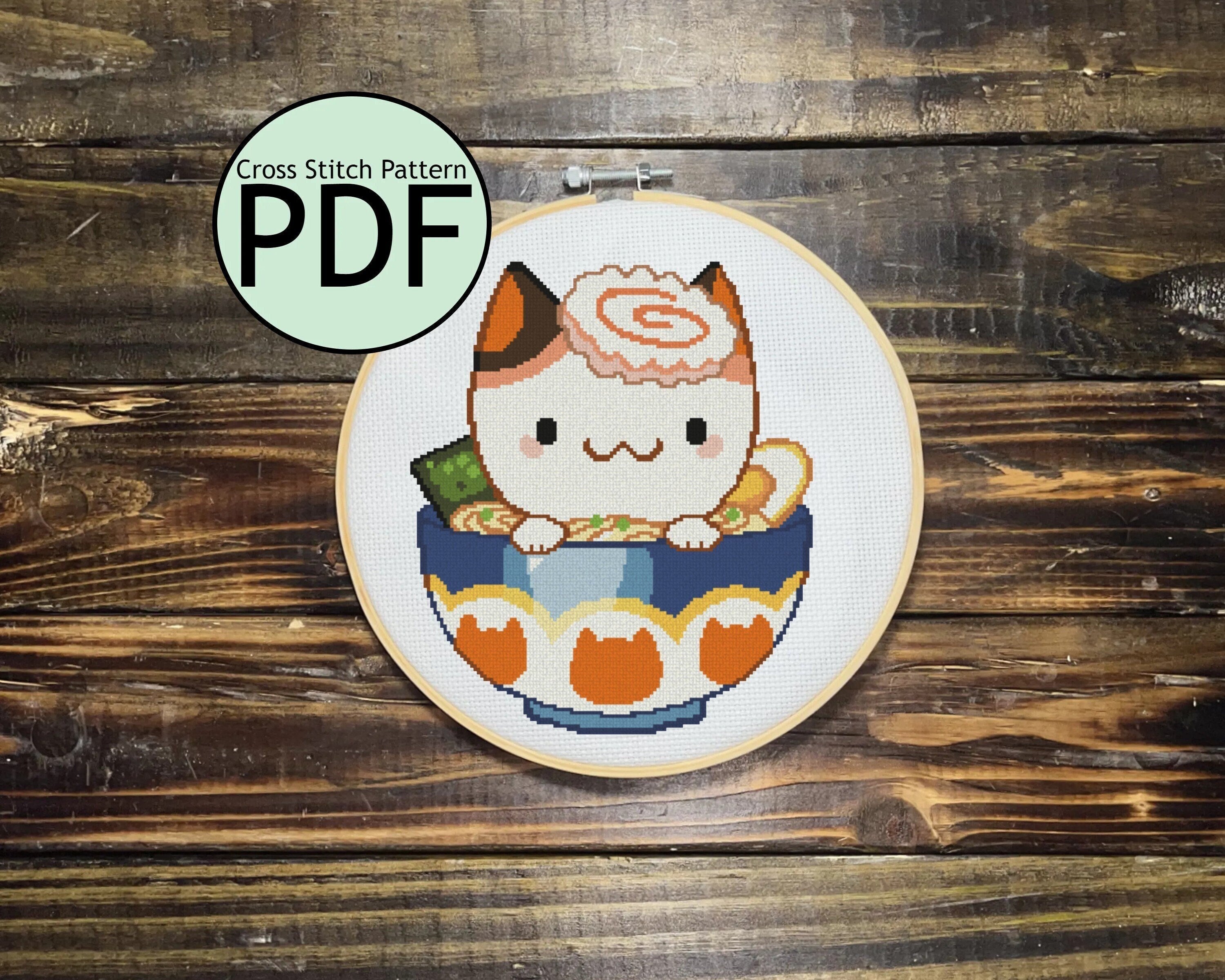 Ramen Bowl Cat Cross Stitch Pattern