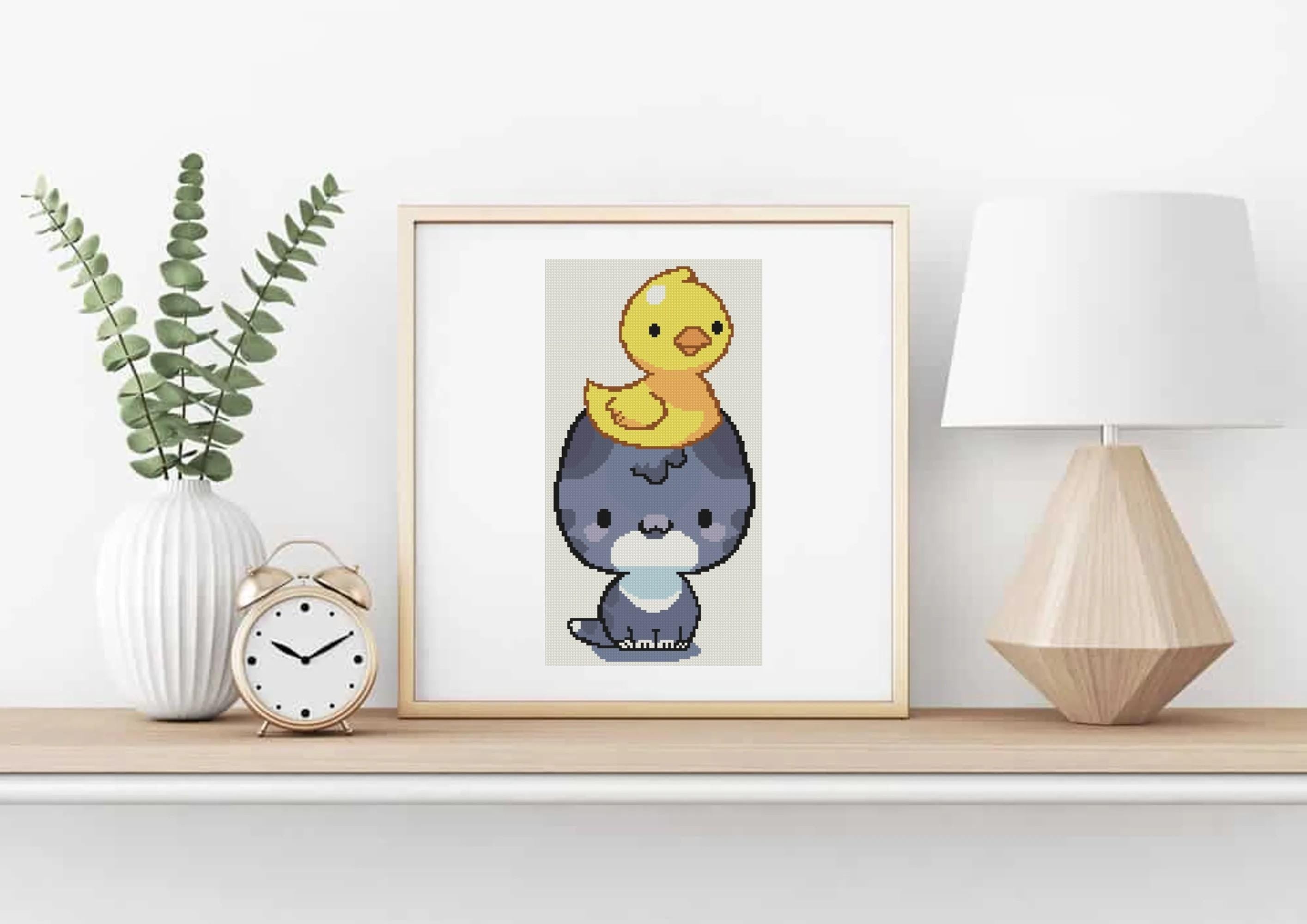 Cat with Rubber Duck Cross Stitch Pattern