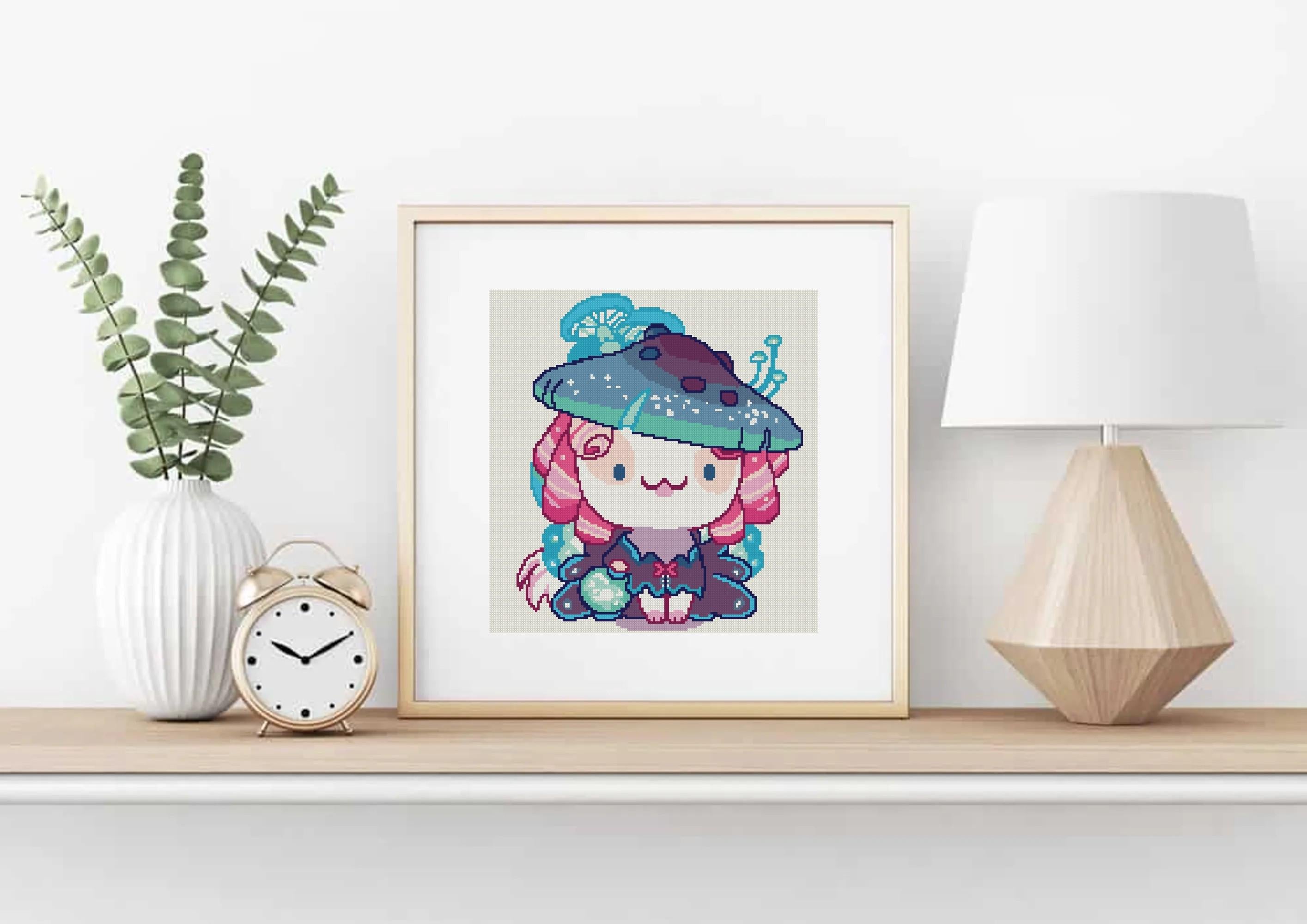 Mushroom Fairy Cat Cross Stitch Pattern