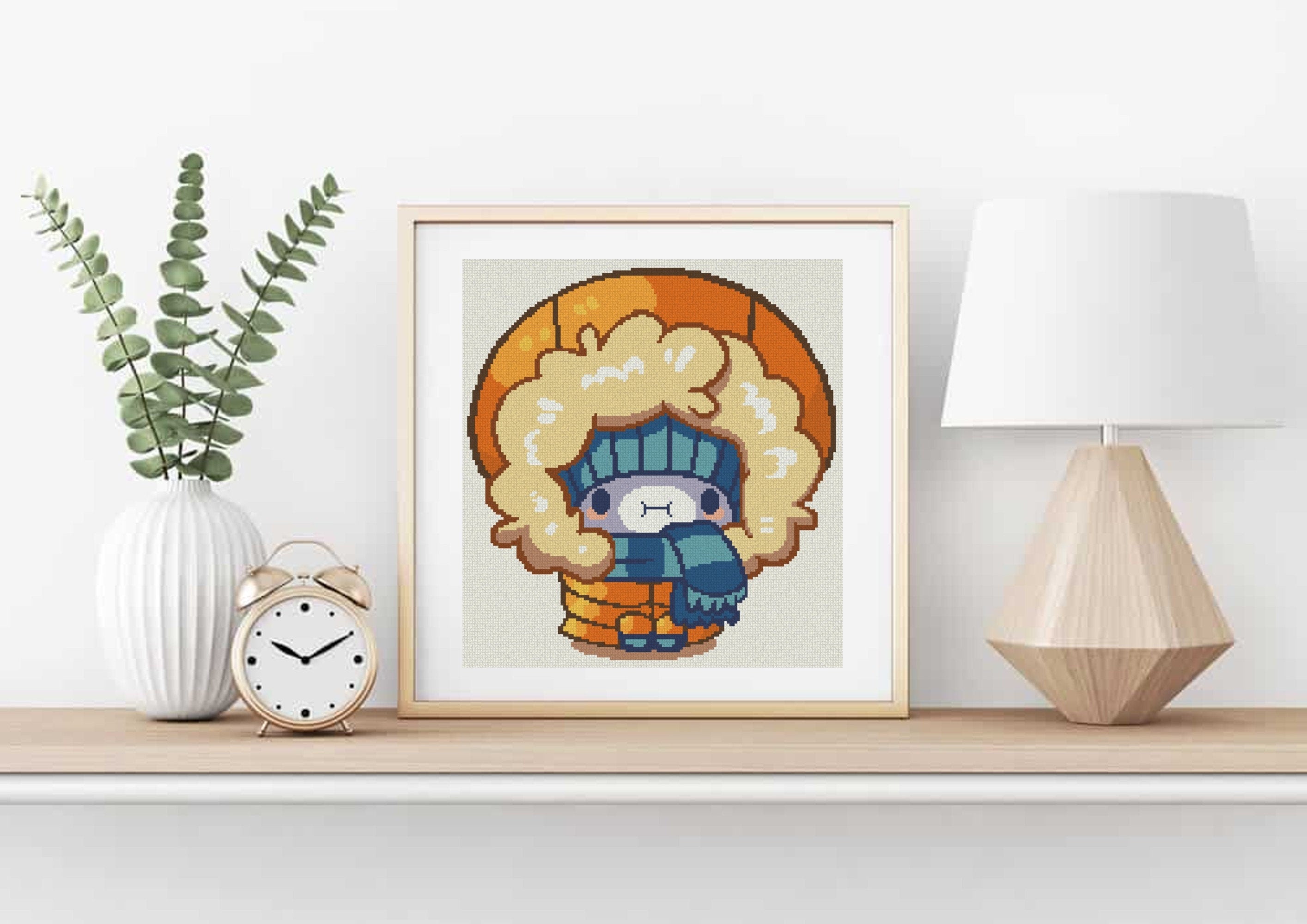 Cat in Orange Puffer Jacket Cross Stitch Pattern