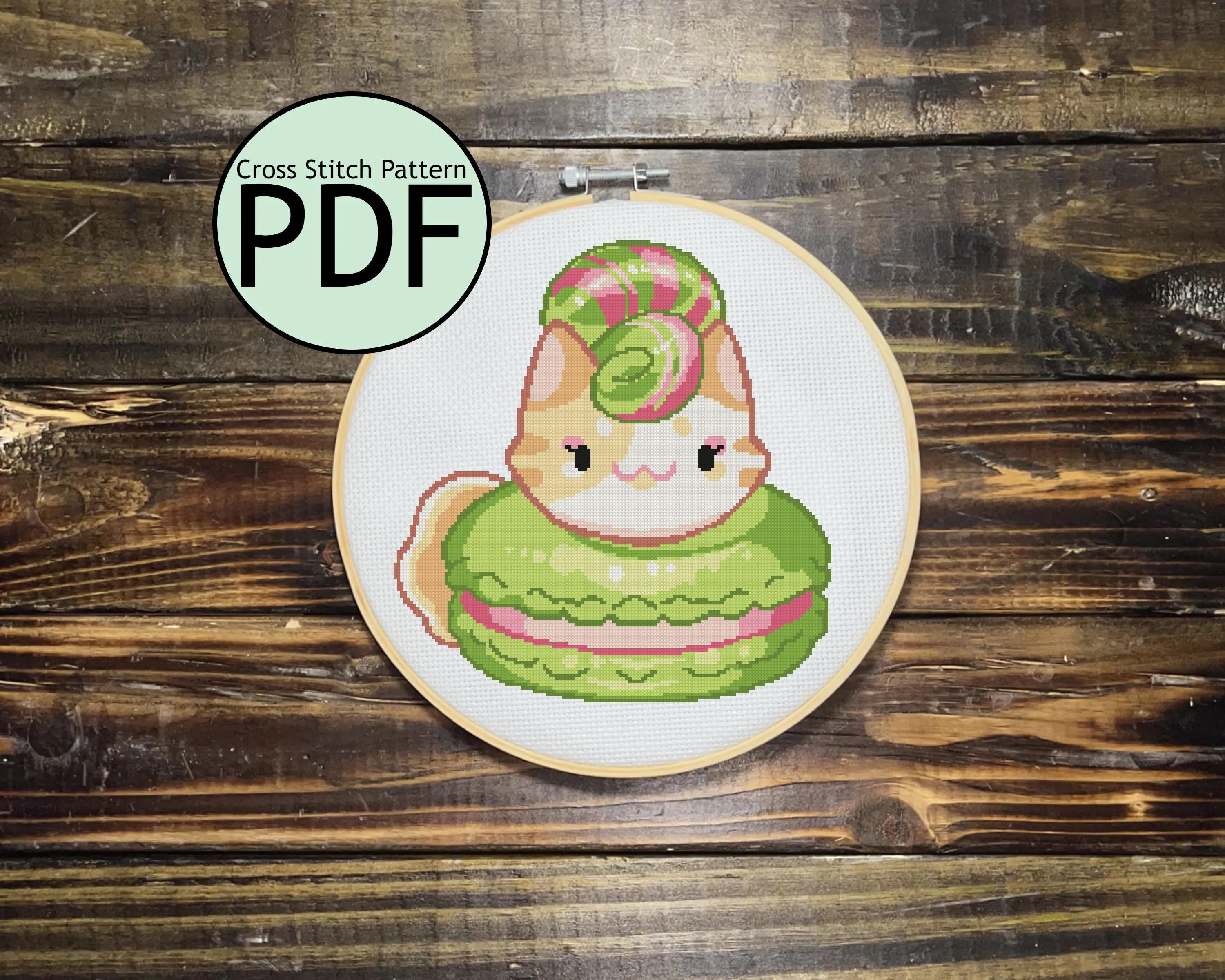 Matcha Macaroon Cat Cross Stitch