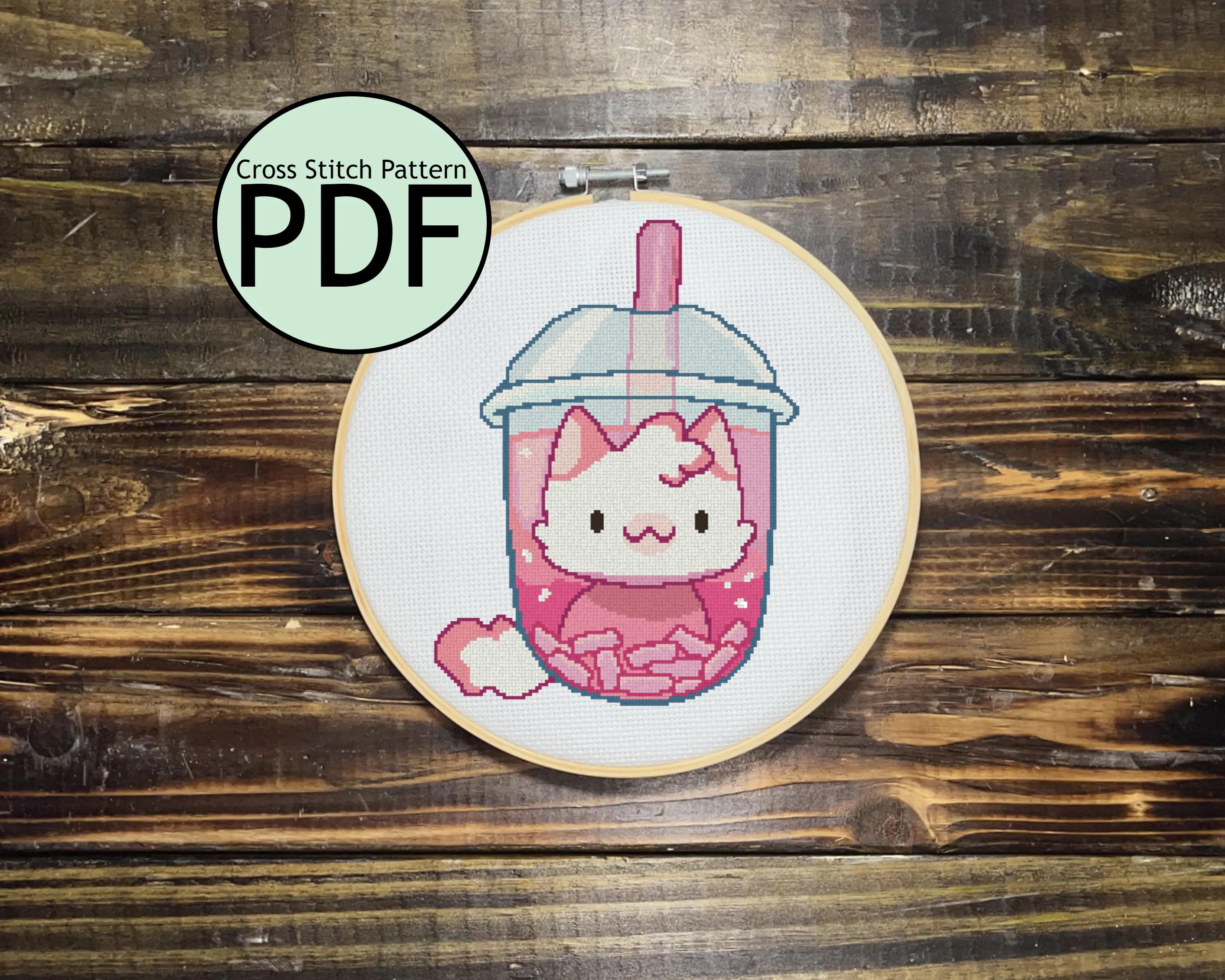 Berry Soda Cat Cross Stitch Pattern