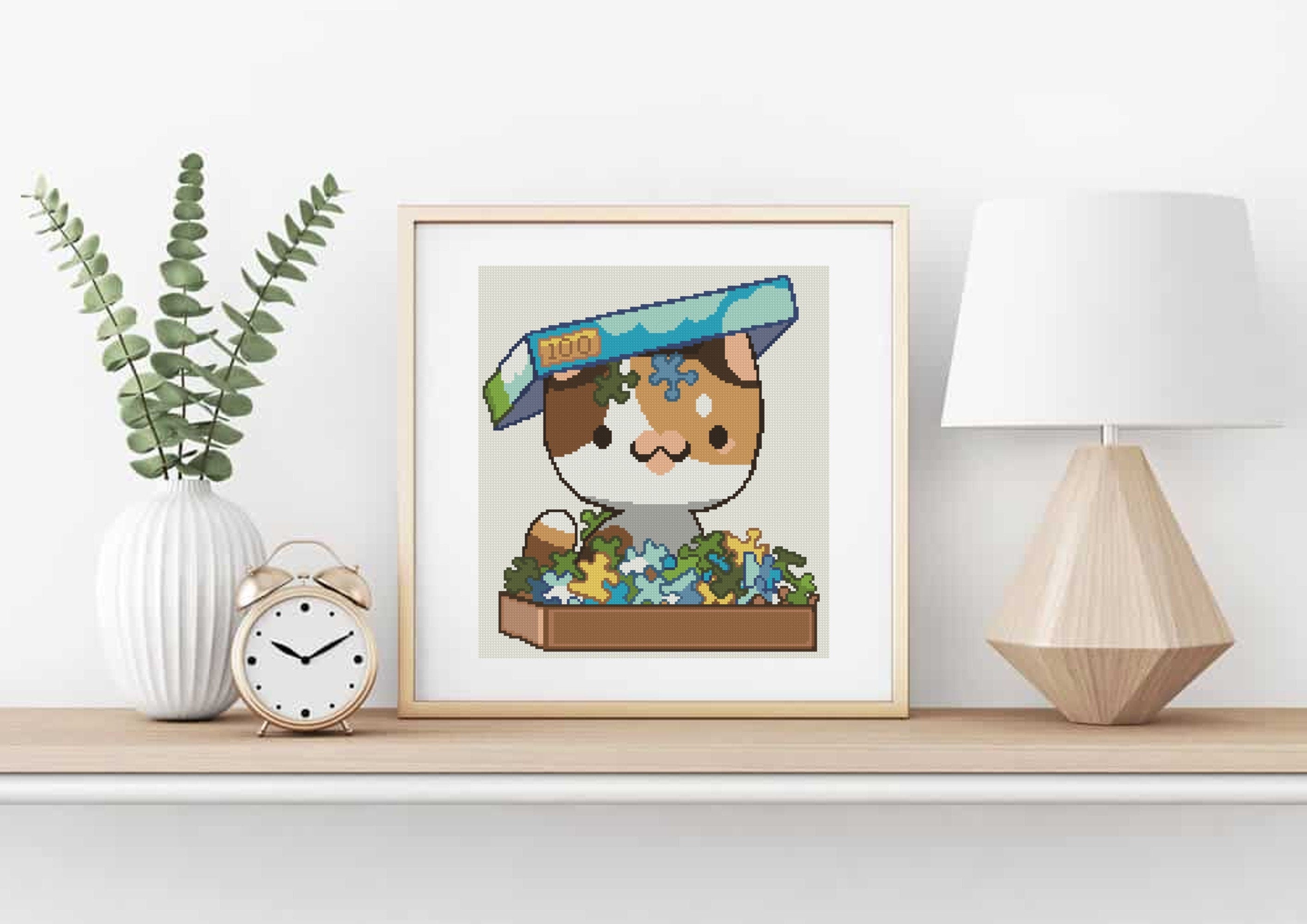 Cat in Puzzle Box Cross Stitch Pattern