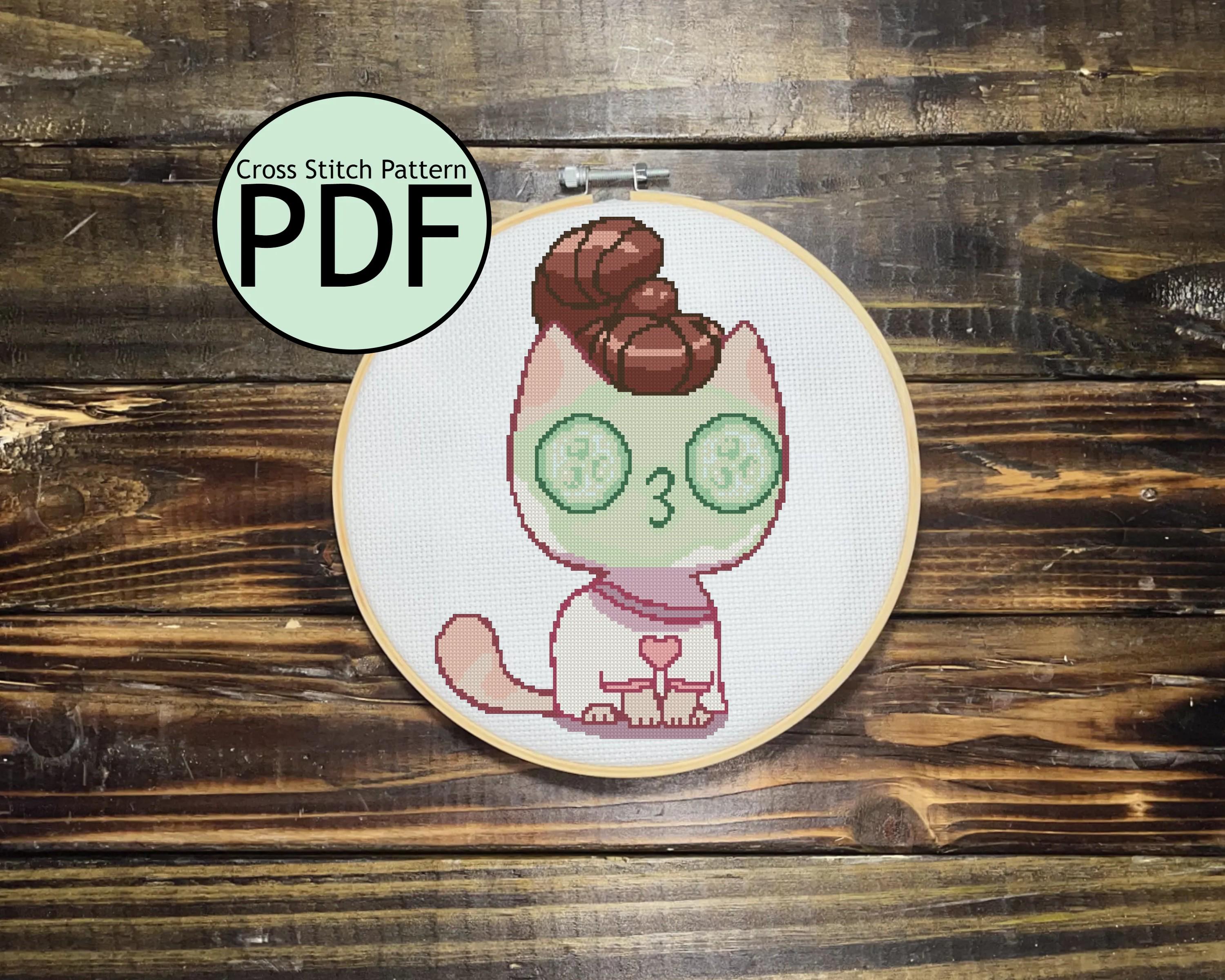 Spa Day Cat Cross Stitch Pattern