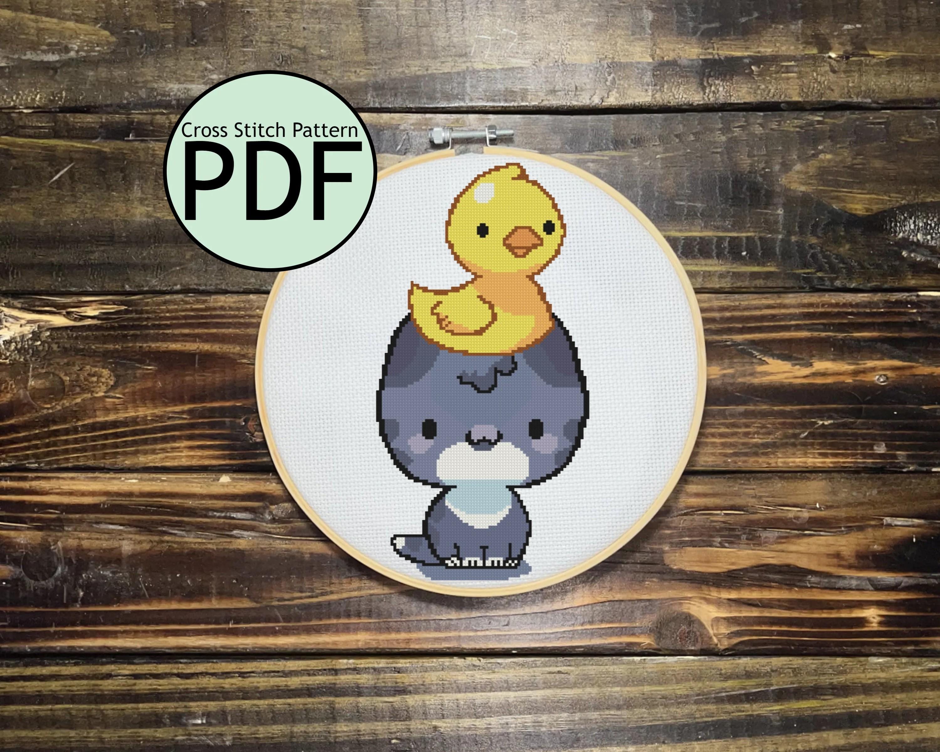 Cat with Rubber Duck Cross Stitch Pattern