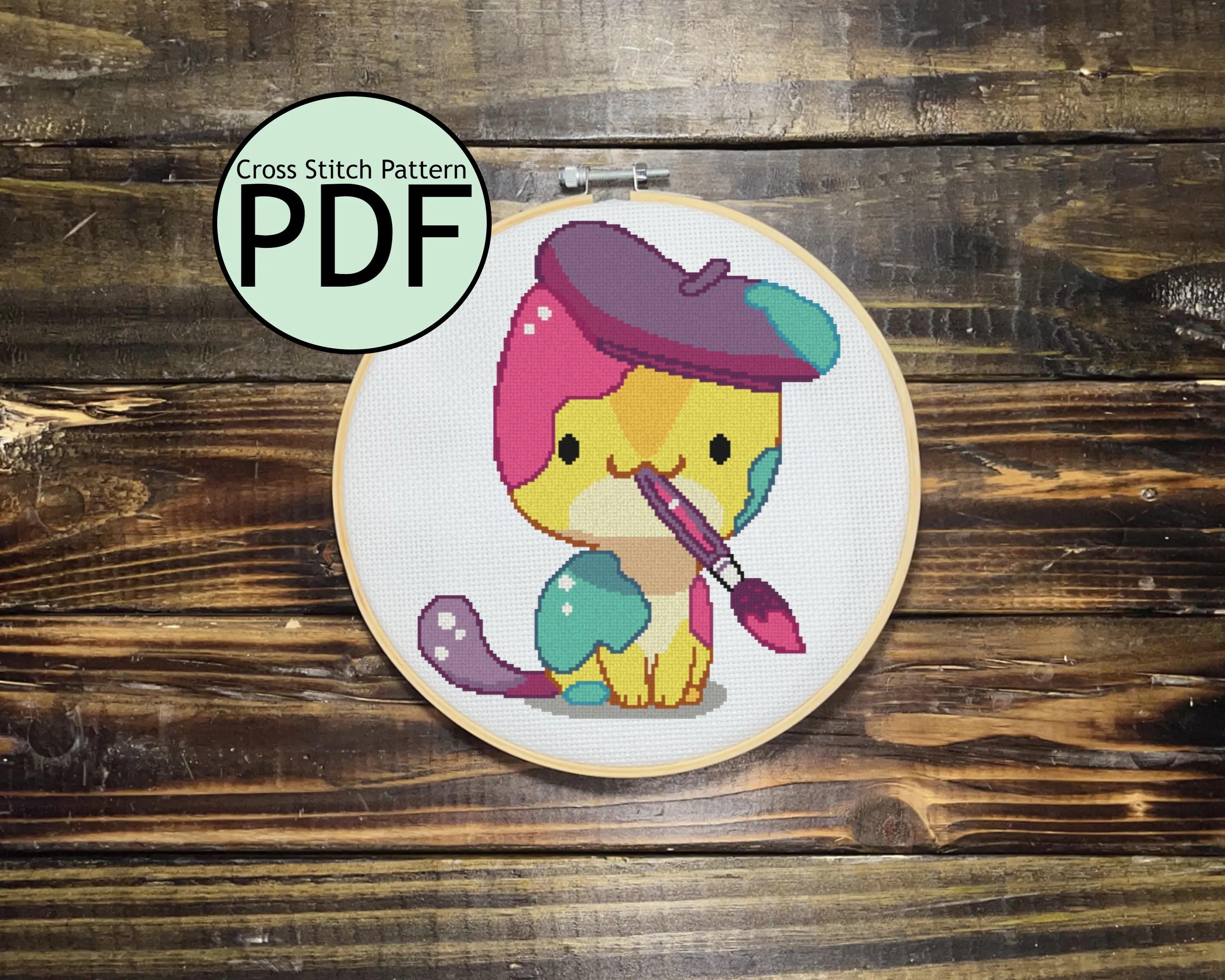 Painter Cat Cross Stitch Pattern