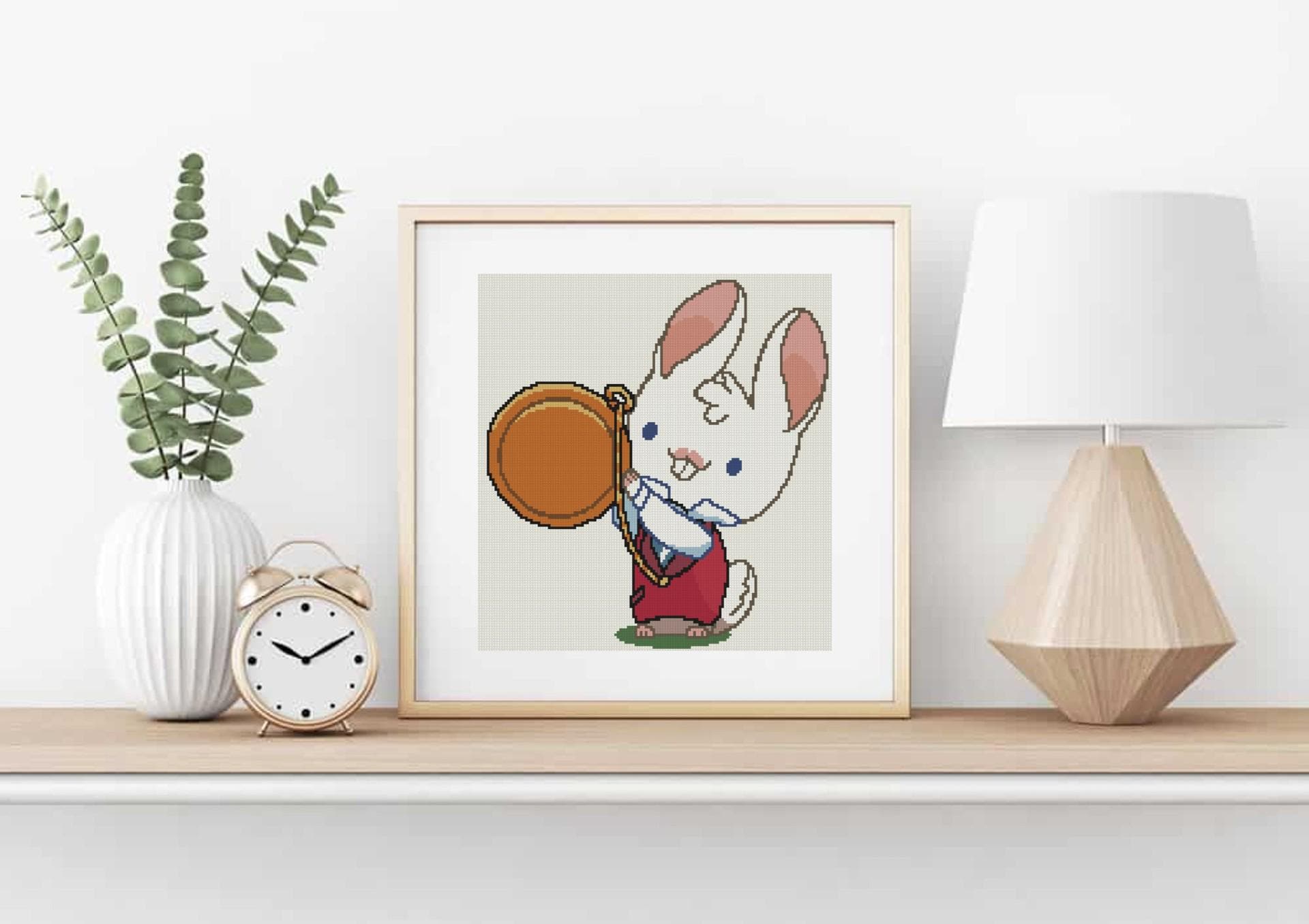 White Rabbit Cat Cross Stitch Pattern