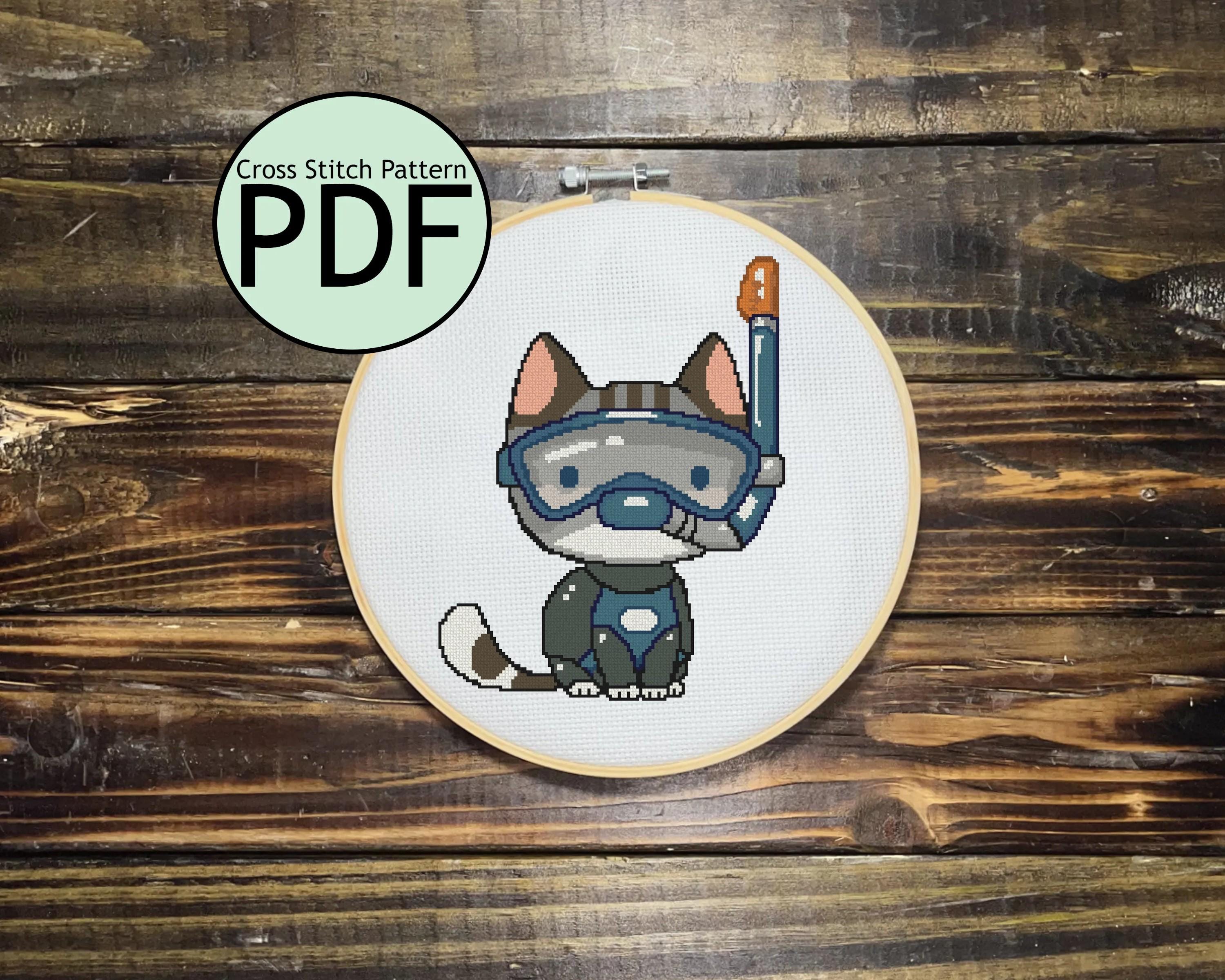 Scuba Cat Cross Stitch Pattern
