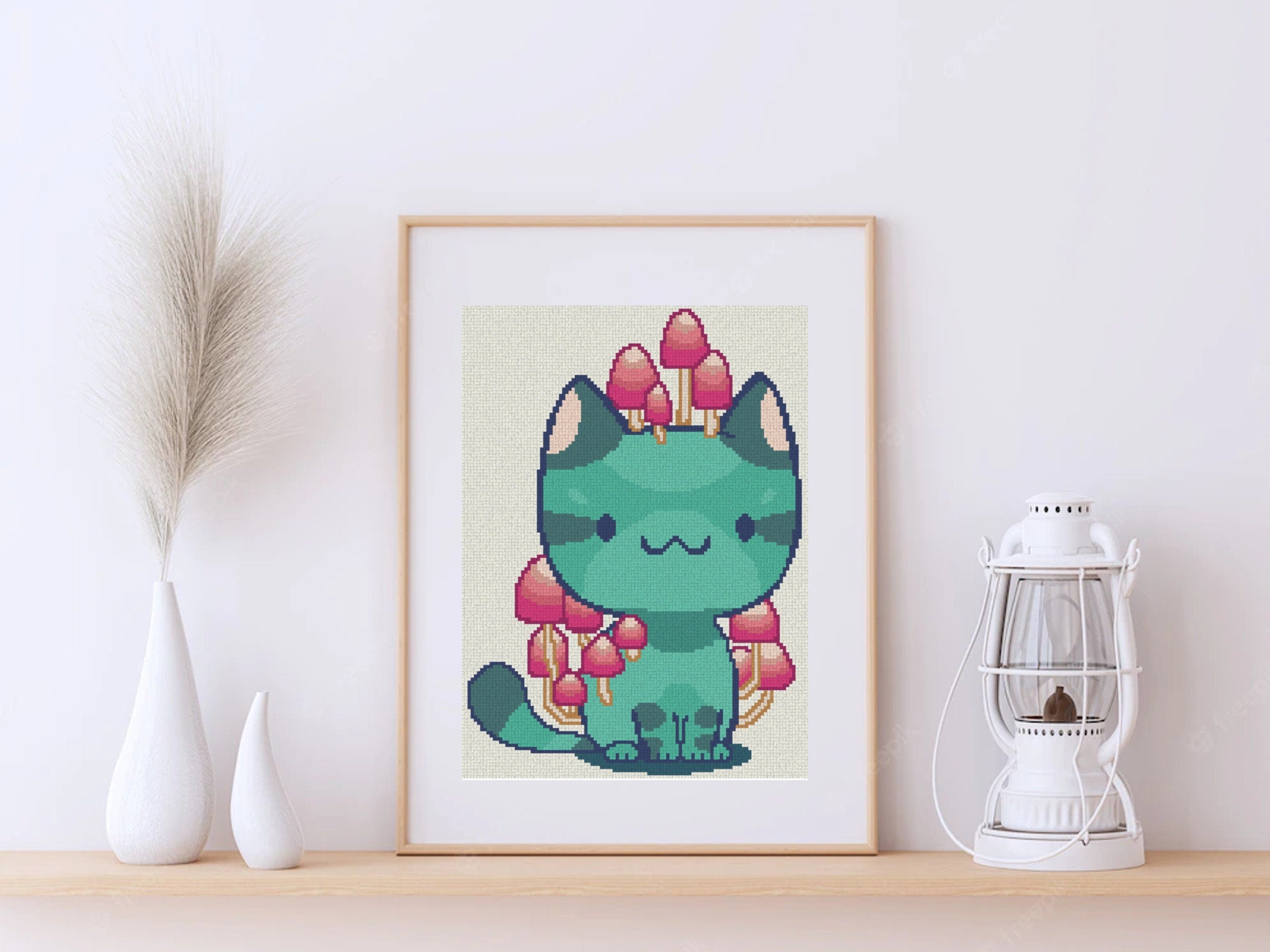 Bioluminescent Fungi Cat Cross Stitch Pattern