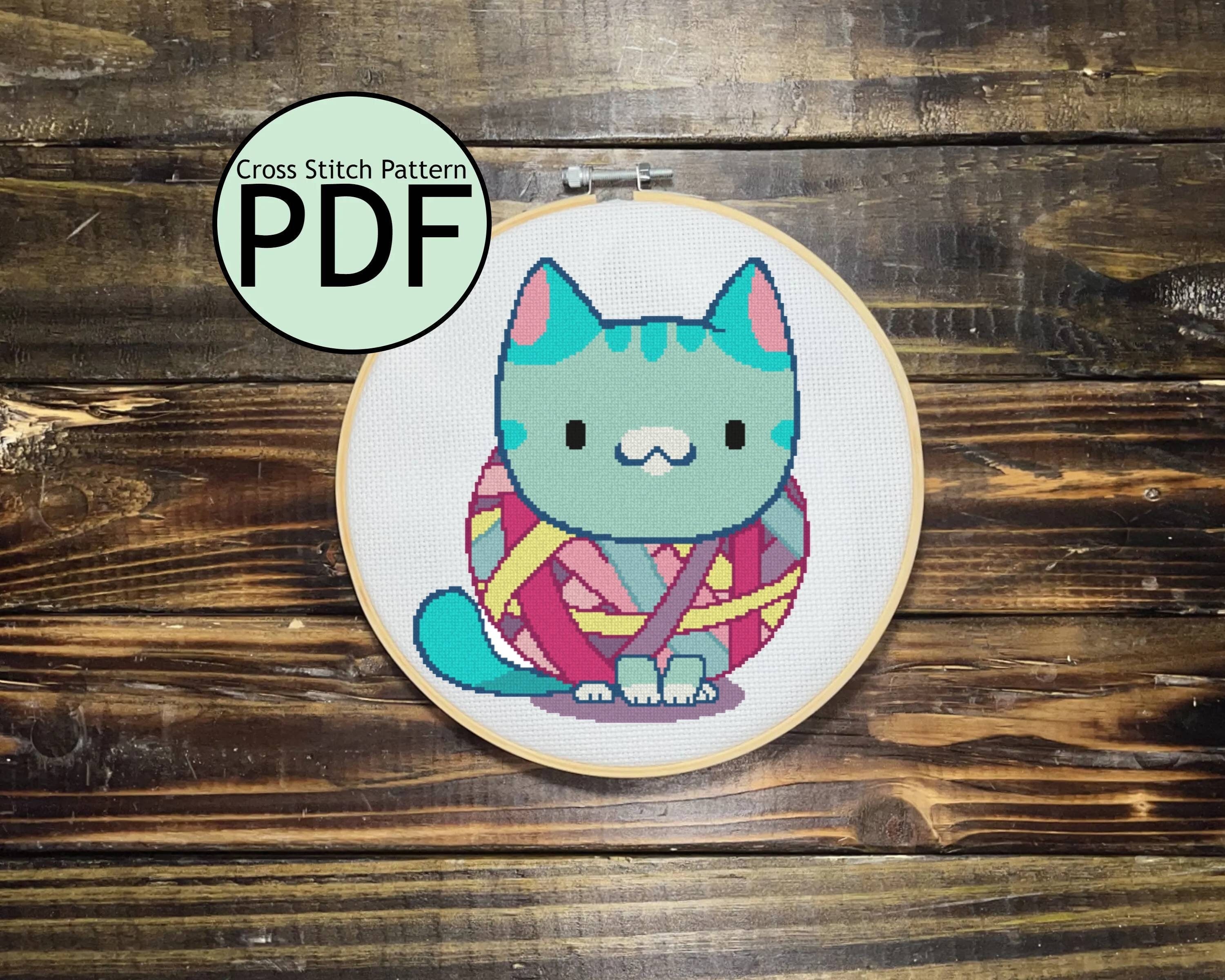 Rubber Band Ball Cat Cross Stitch Pattern