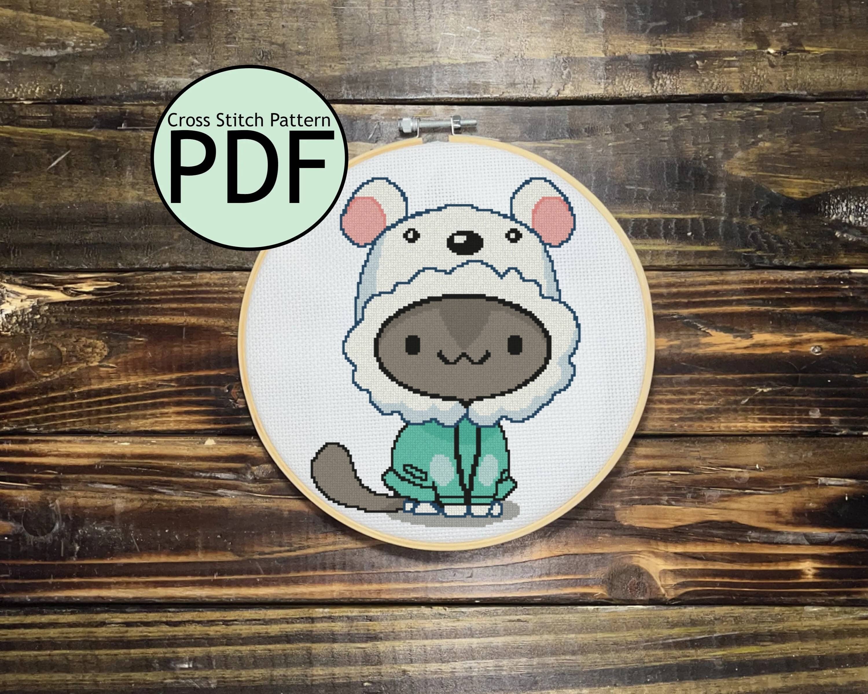 Cat with Polar Bear Hat Cross Stitch Pattern