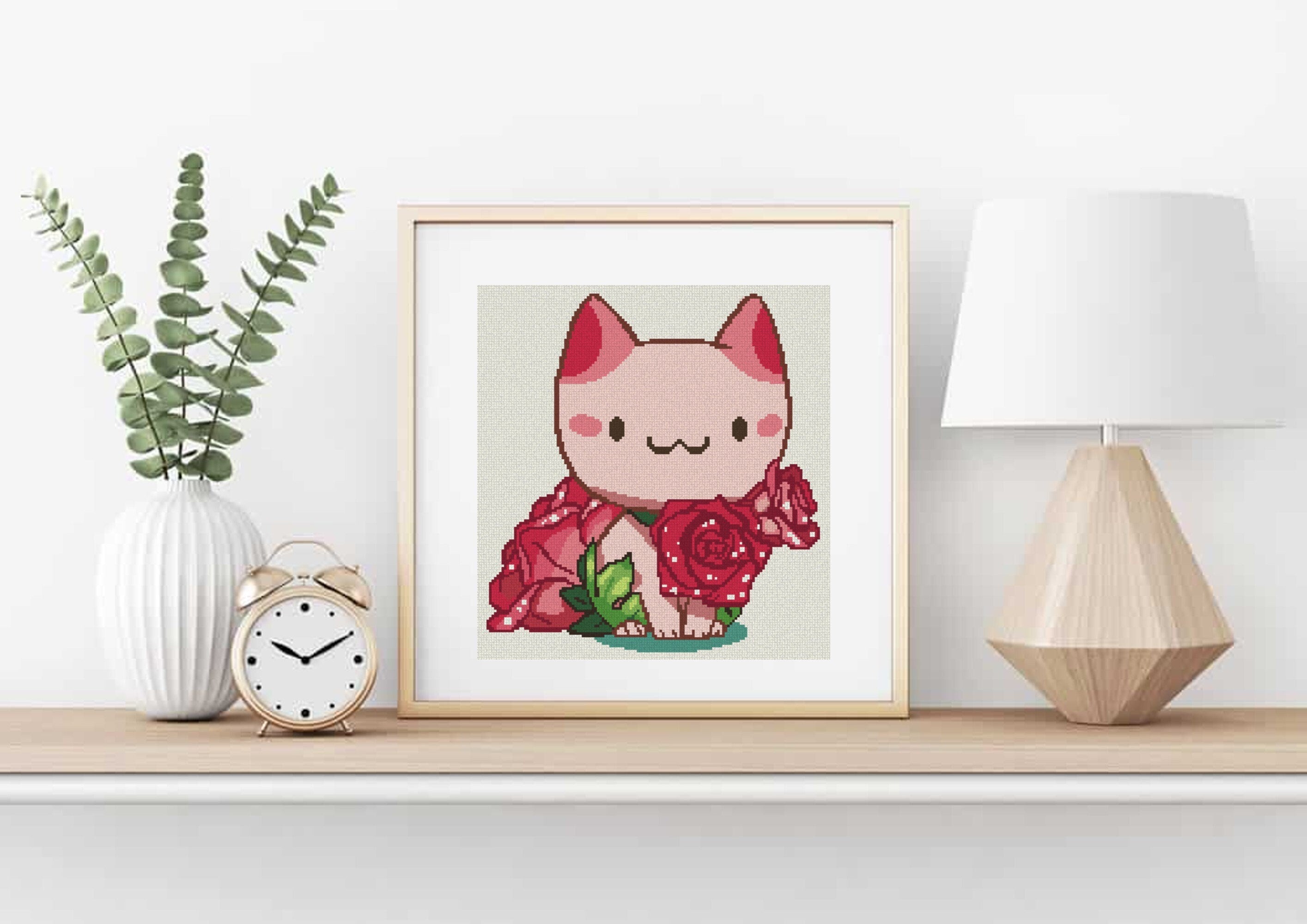 Rose Cat Cross Stitch Pattern