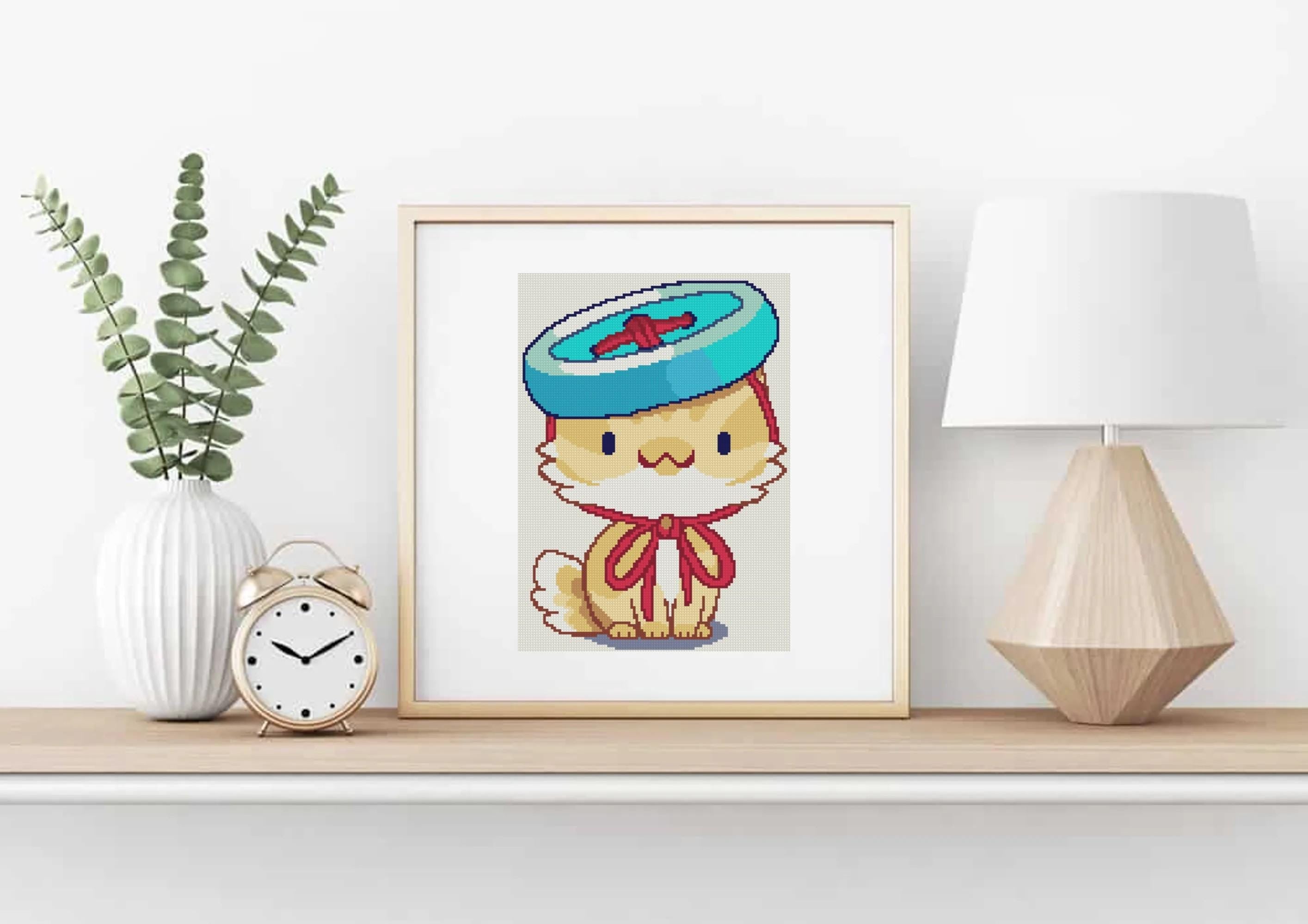 Cat with Button on Head Cross Stitch Pattern