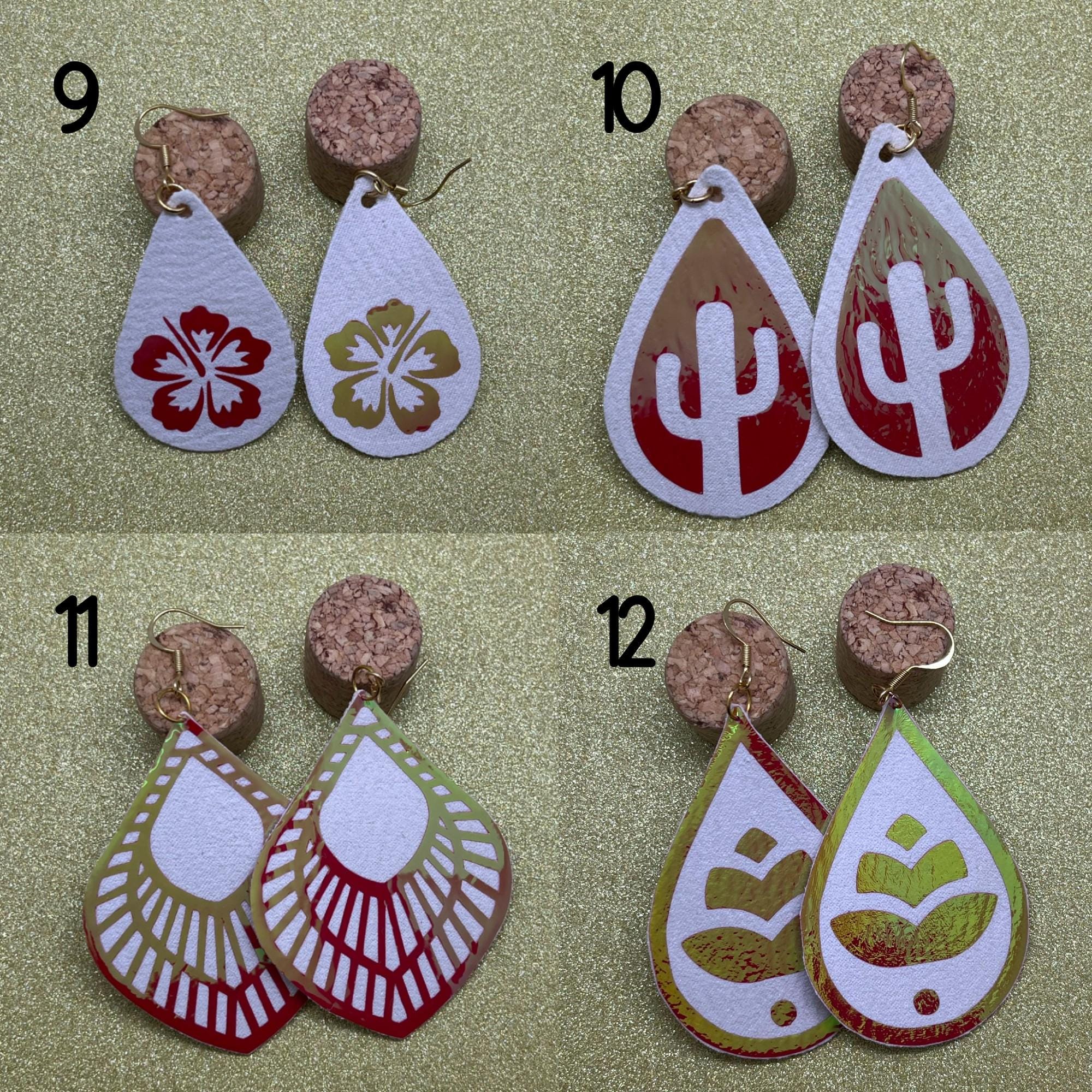 White Leather Earrings with Pink Iridescence Overlay