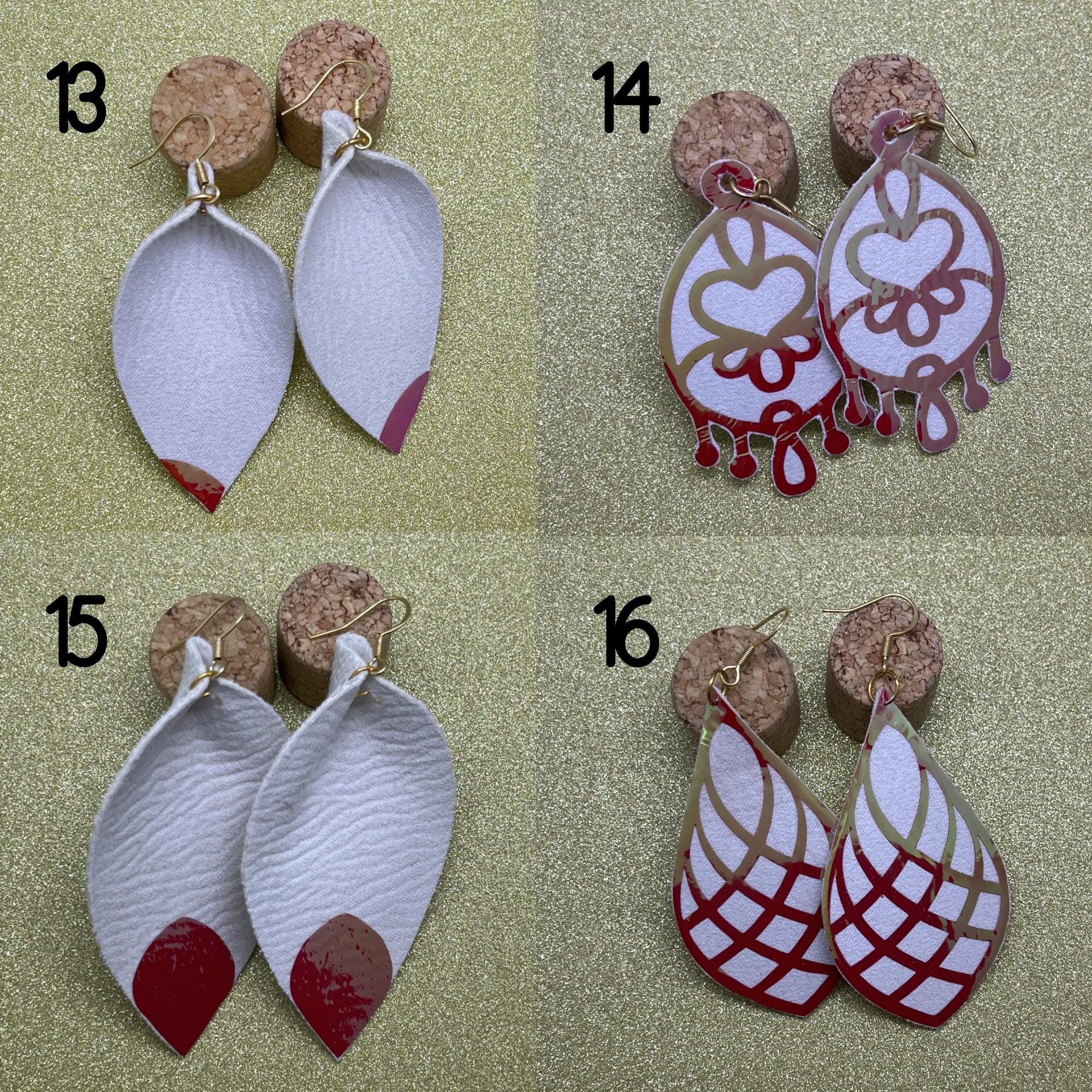 White Leather Earrings with Pink Iridescence Overlay