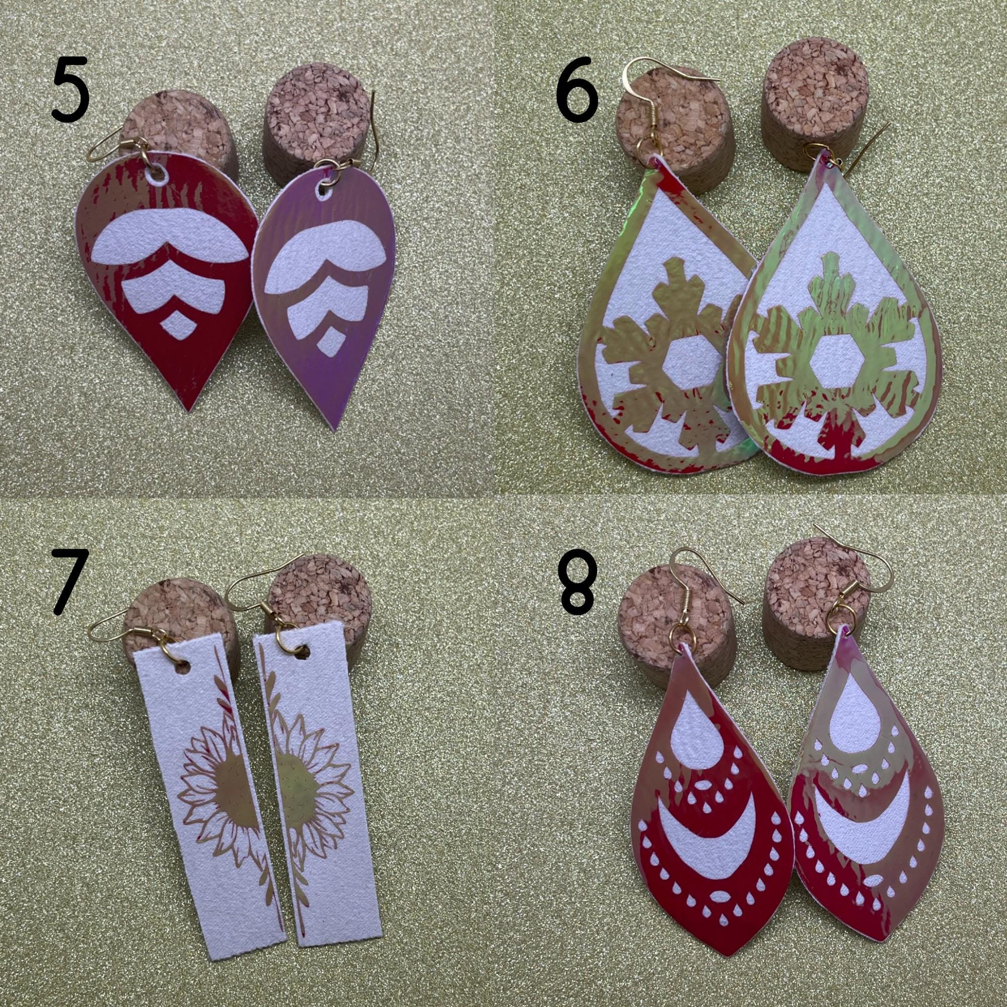 White Leather Earrings with Pink Iridescence Overlay