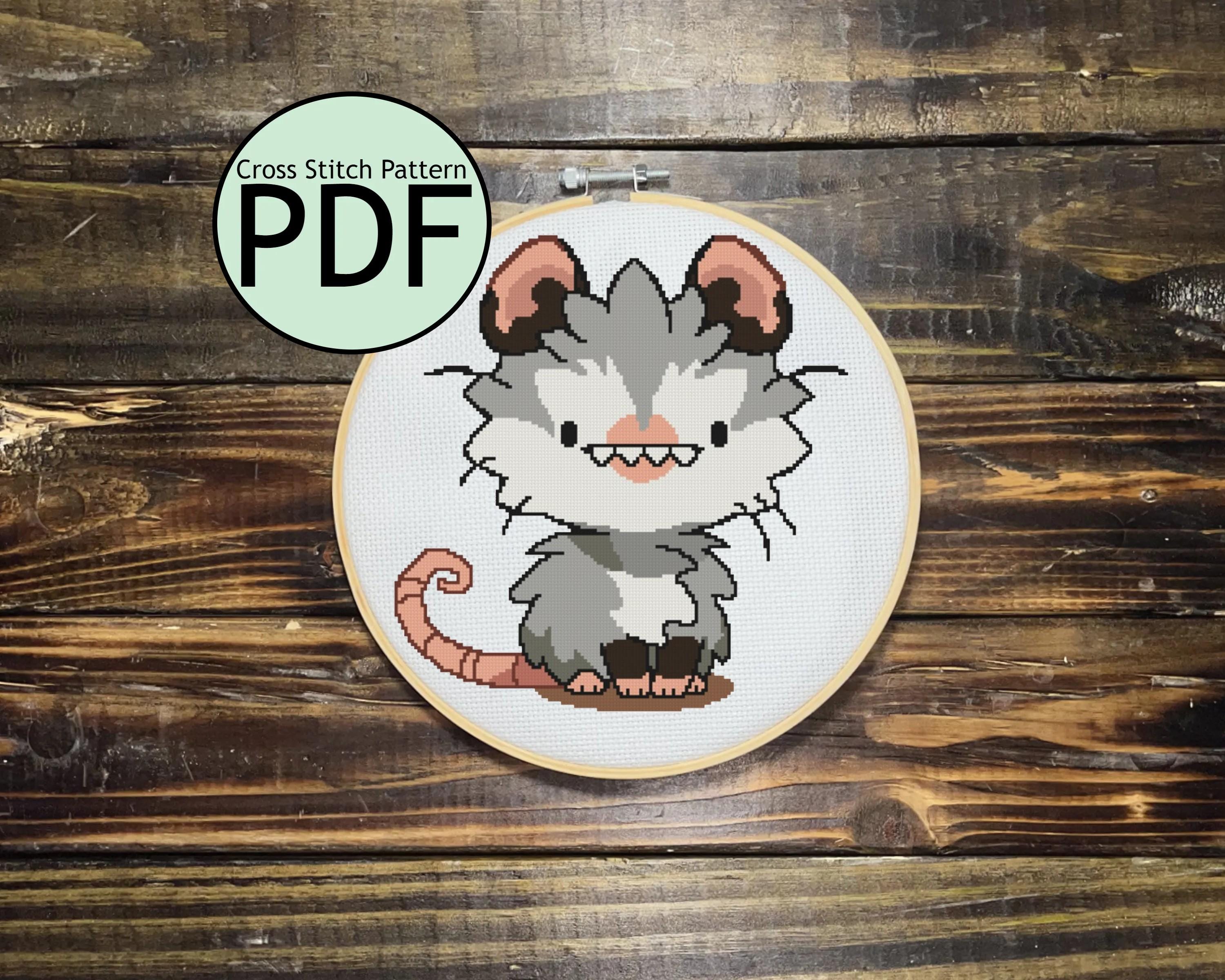 Opossum Cat Cross Stitch Pattern