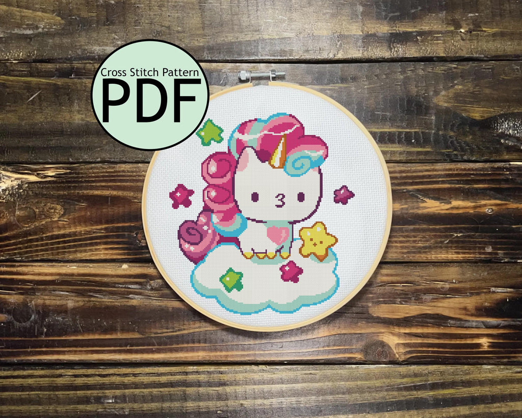 Unicorn Cloud Cat Cross Stitch