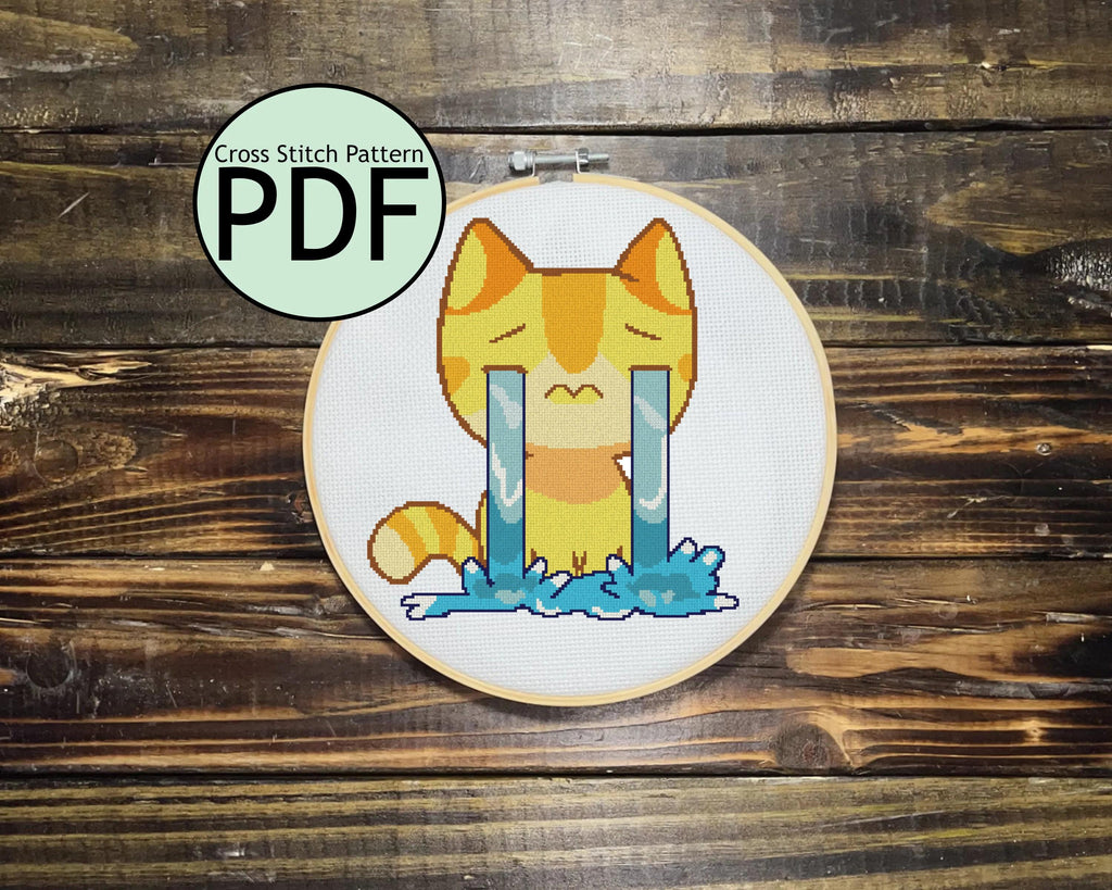 Crying Emoji Cat Cross Stitch Pattern