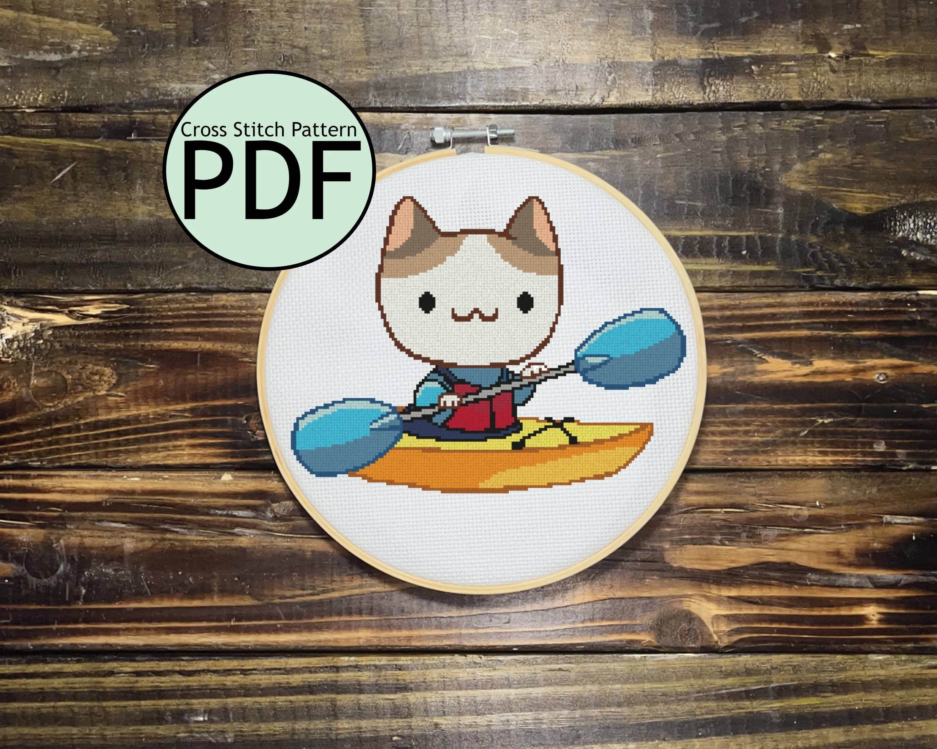 Cat in a Kayak Cross Stitch Pattern