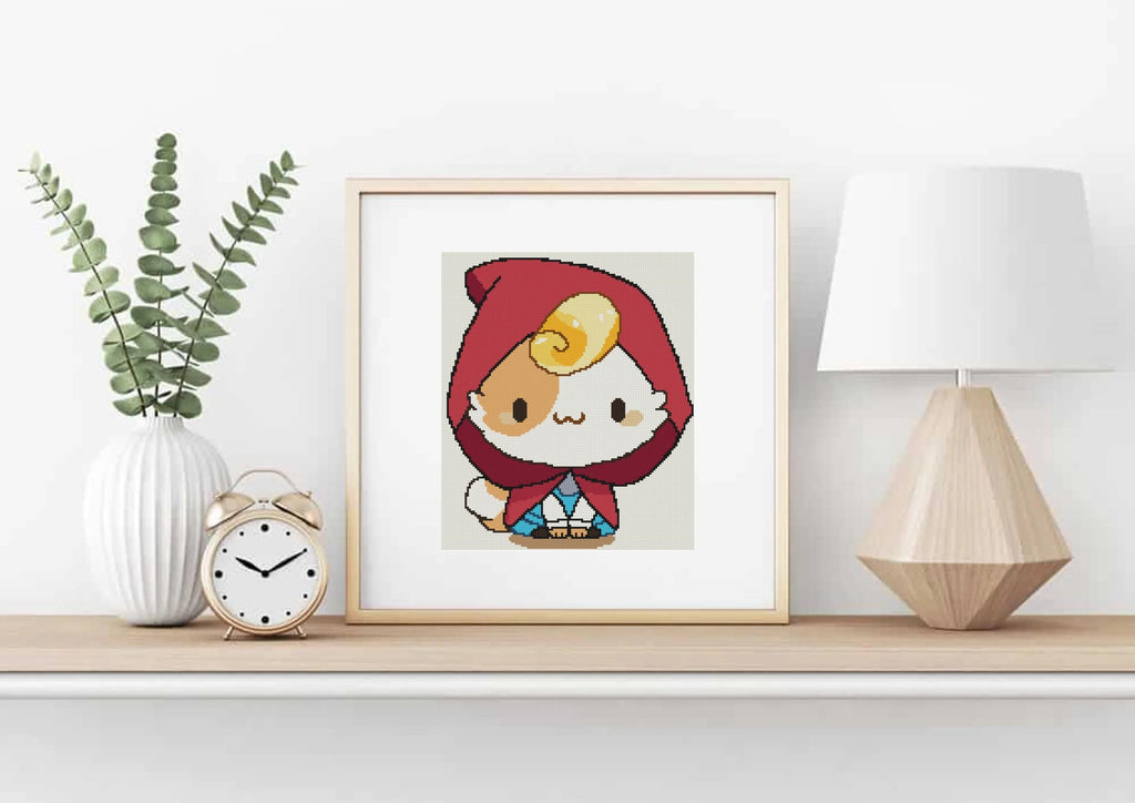 Little Red Riding Hood Cat Cross Stitch Pattern