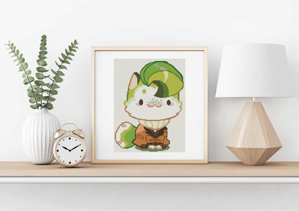 Matcha Cat Cross Stitch Pattern