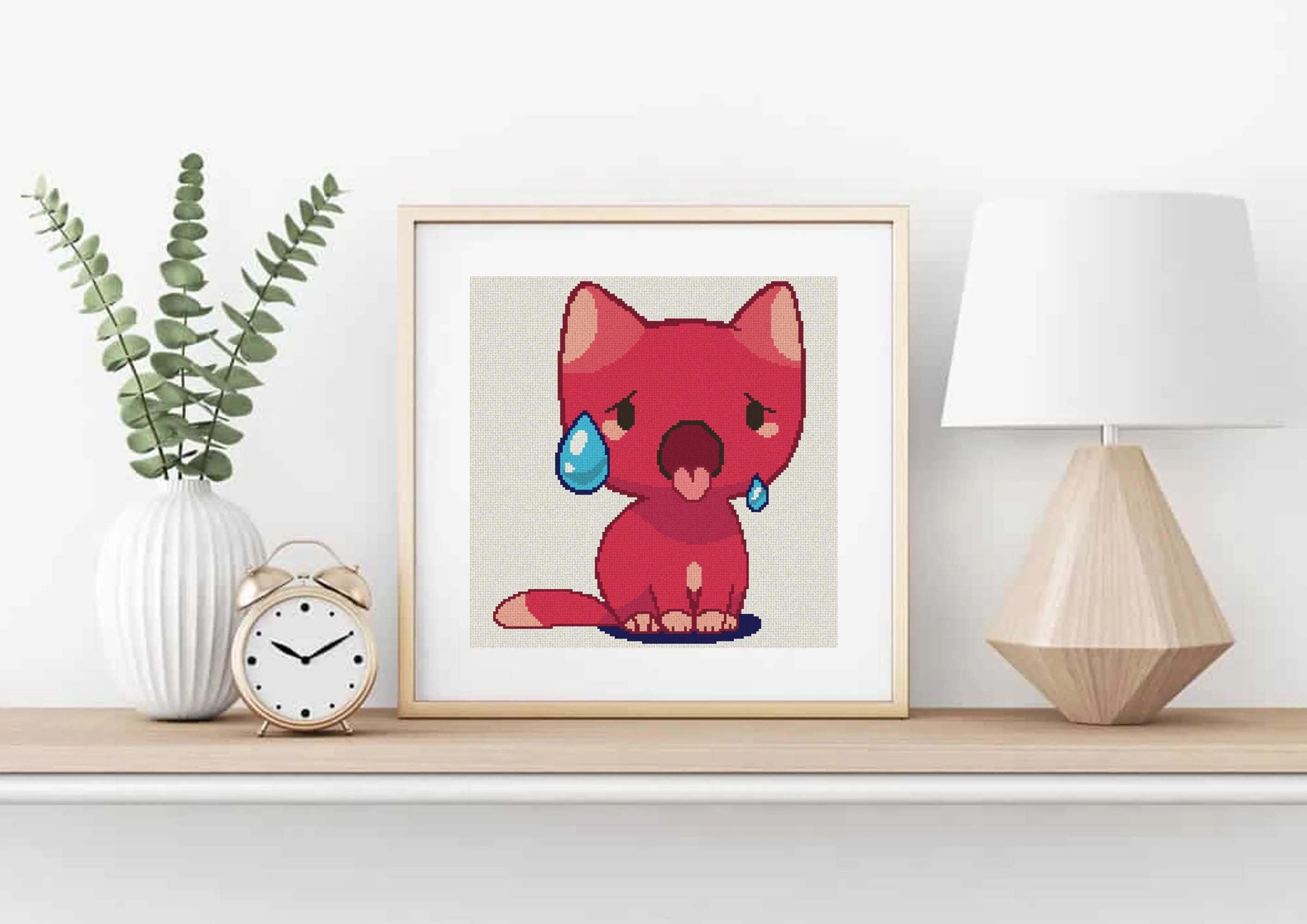 Hot Emoji Cat Cross Stitch