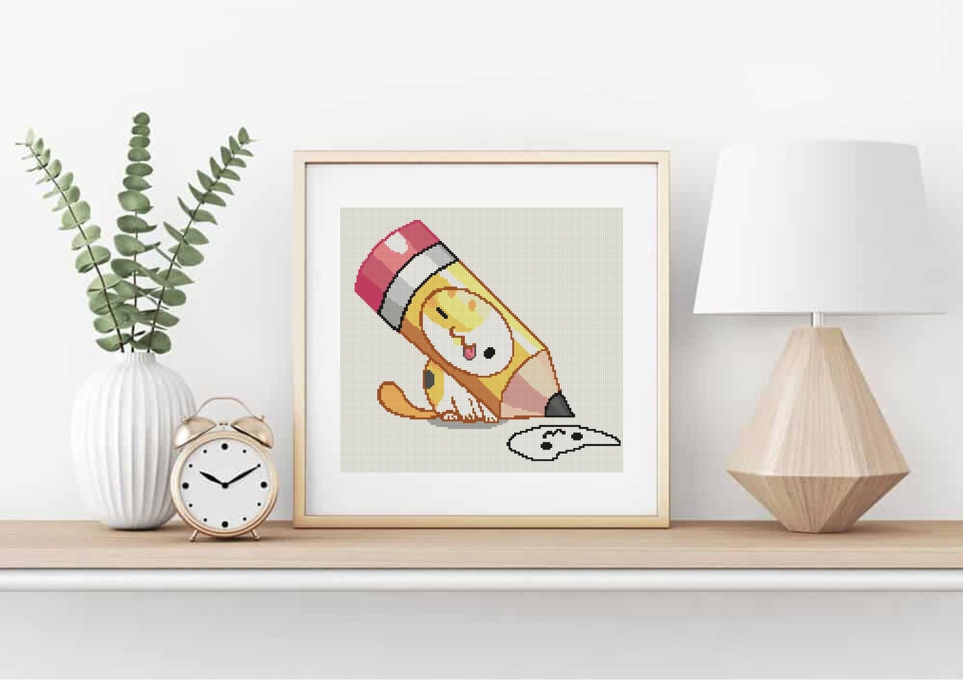 Pencil Cat Cross Stitch Pattern