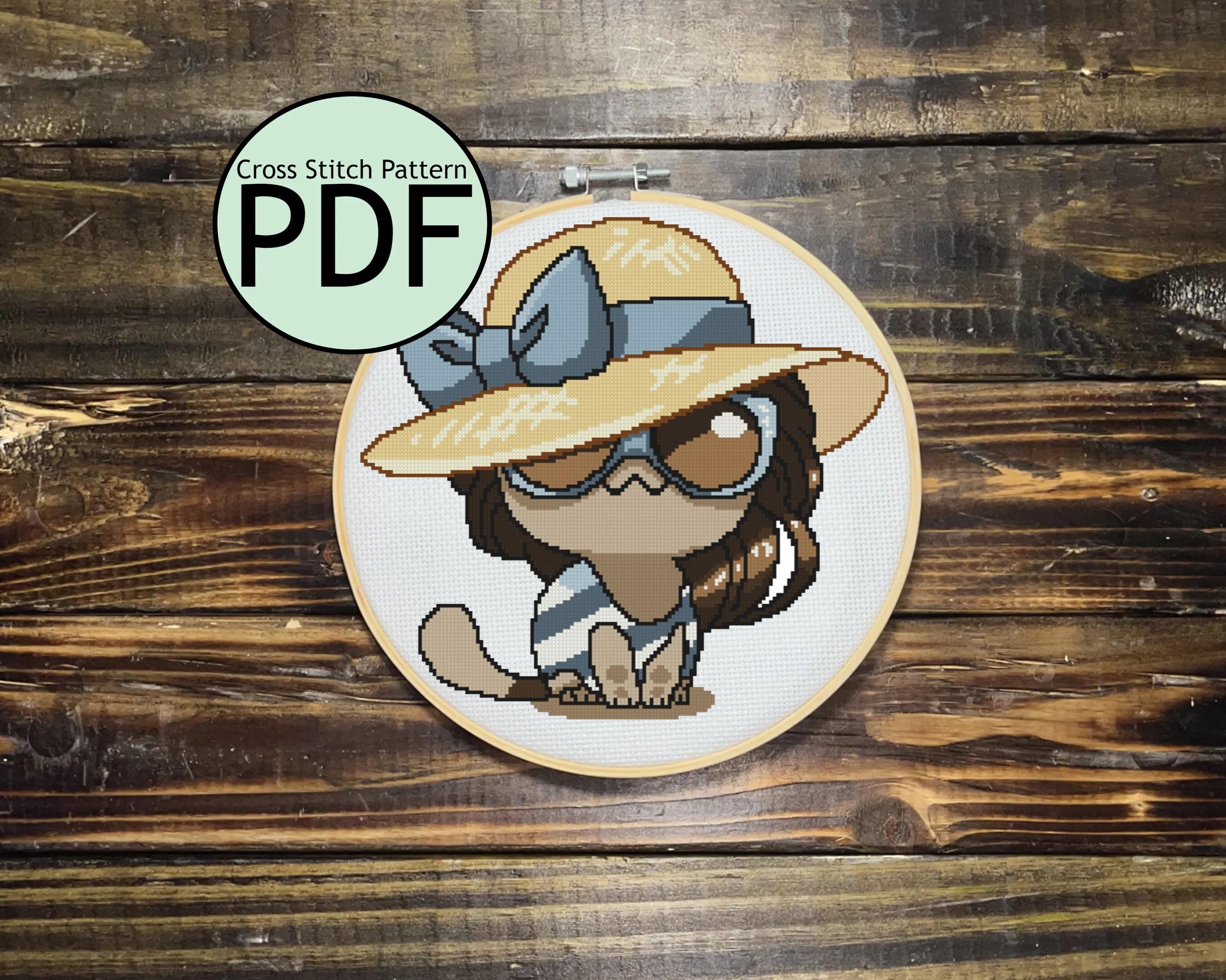 Cat with Sun Hat Cross Stitch Pattern