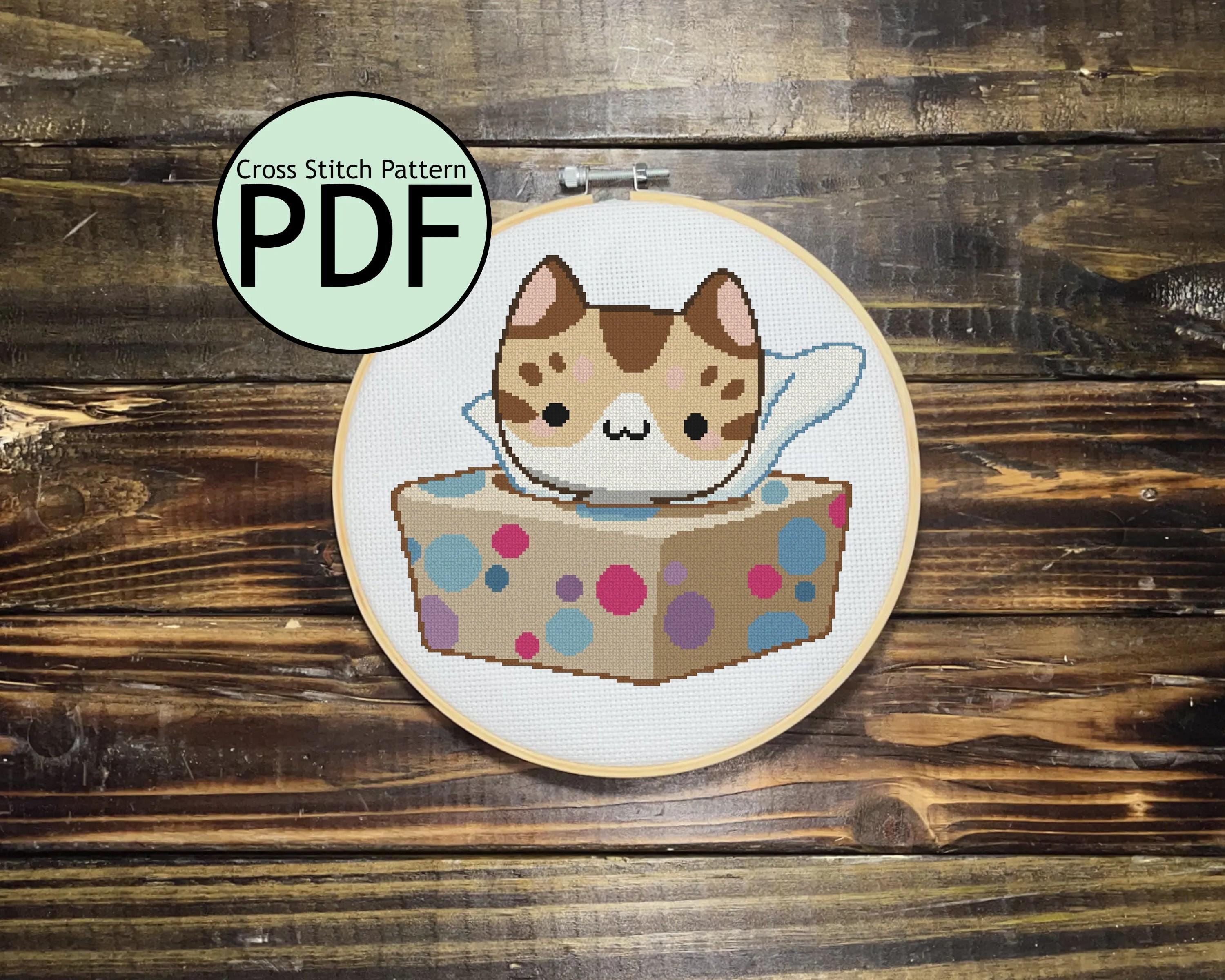 Cat in Tissue Box Cross Stitch Pattern