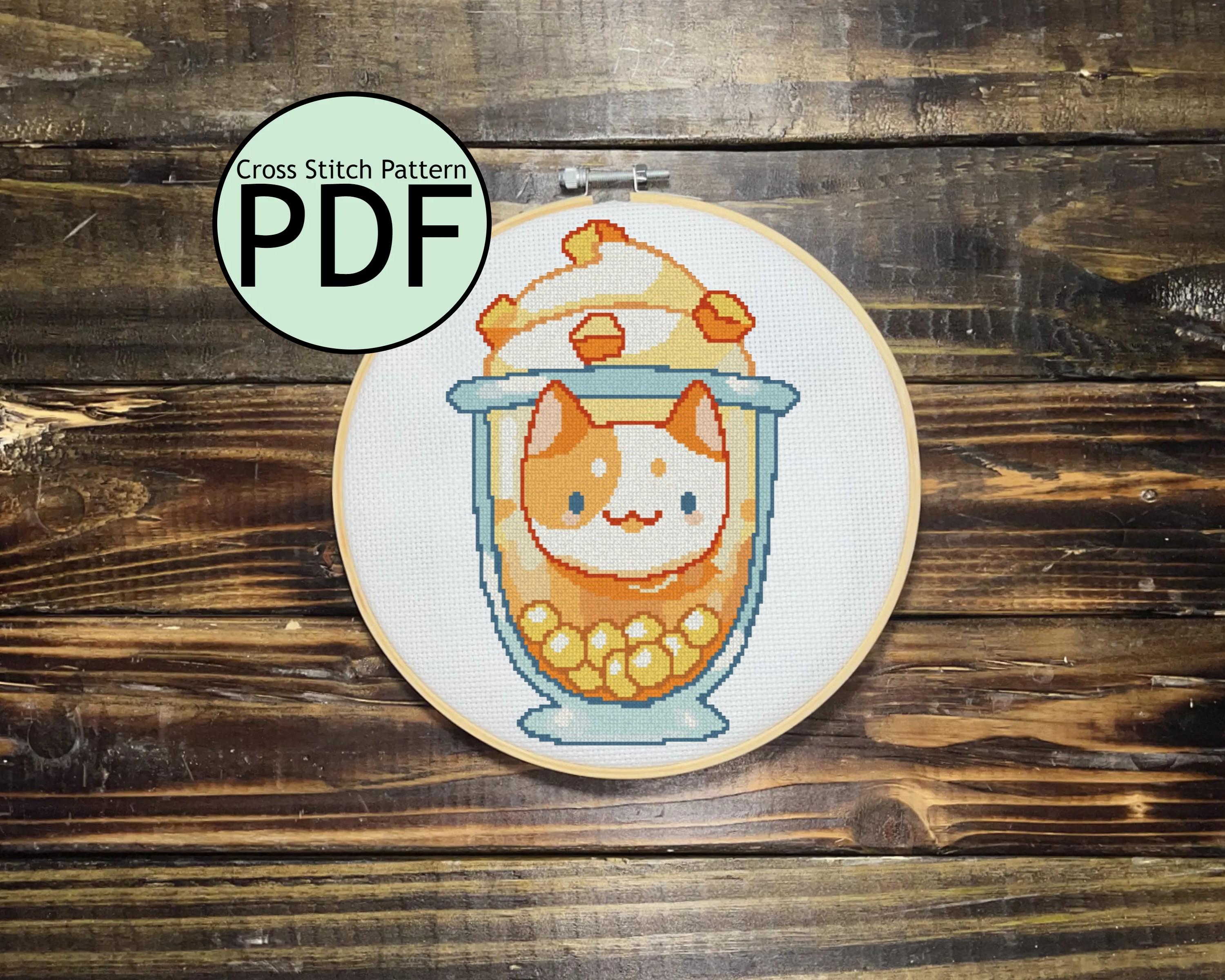 Mango Slushie Cat Cross Stitch Pattern