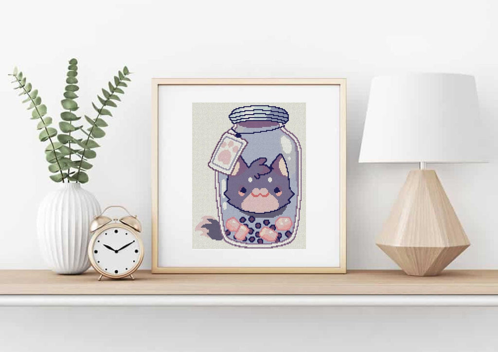 Taro Boba Cat Cross Stitch Pattern