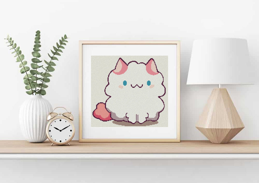 Fluffy White Cat Cross Stitch Pattern