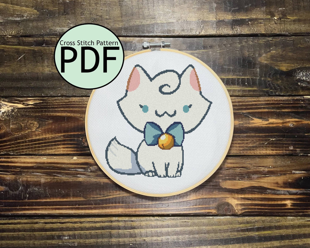 Fancy White Cat Cross Stitch Pattern
