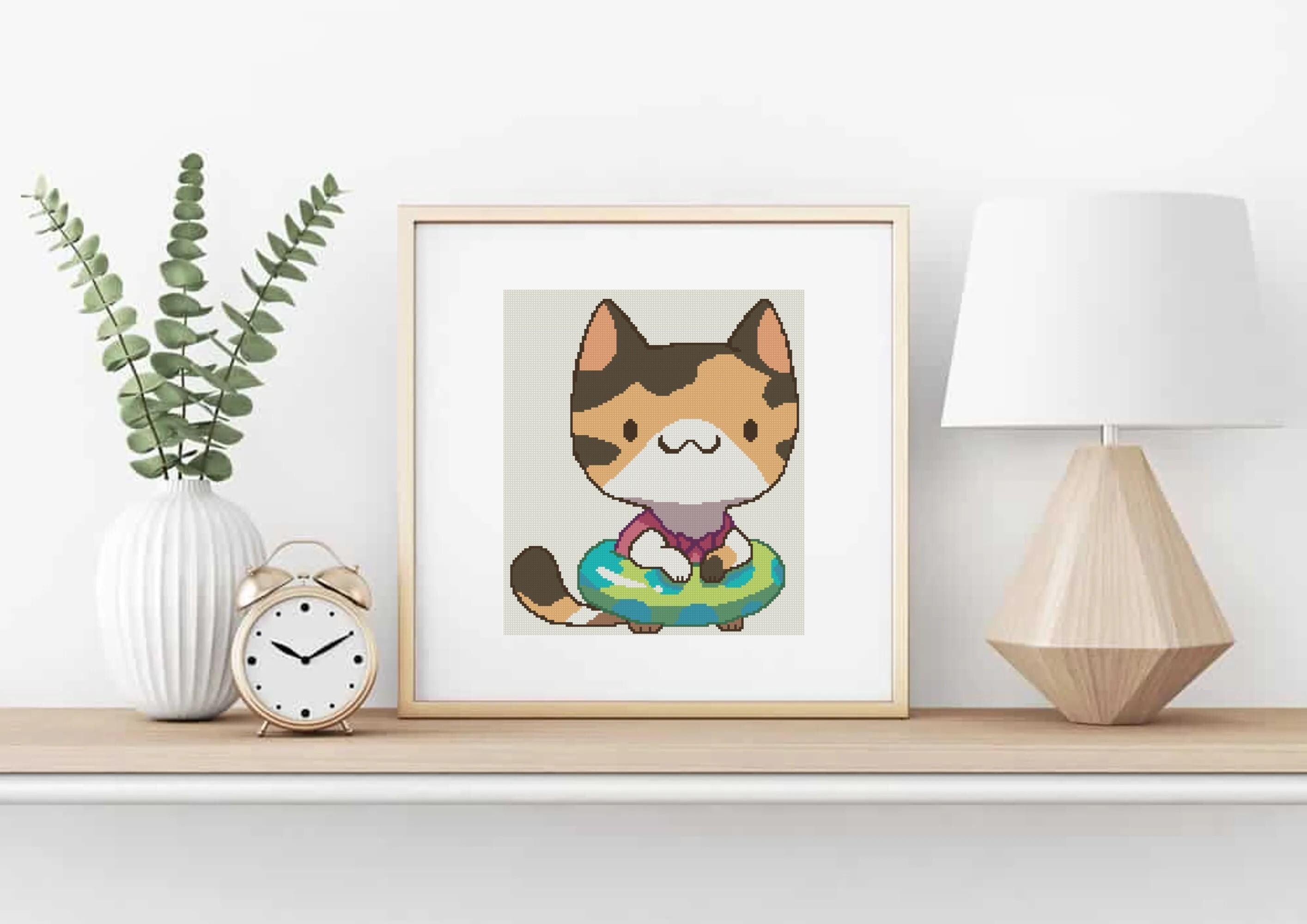 Cat with Floaty Cross Stitch Pattern