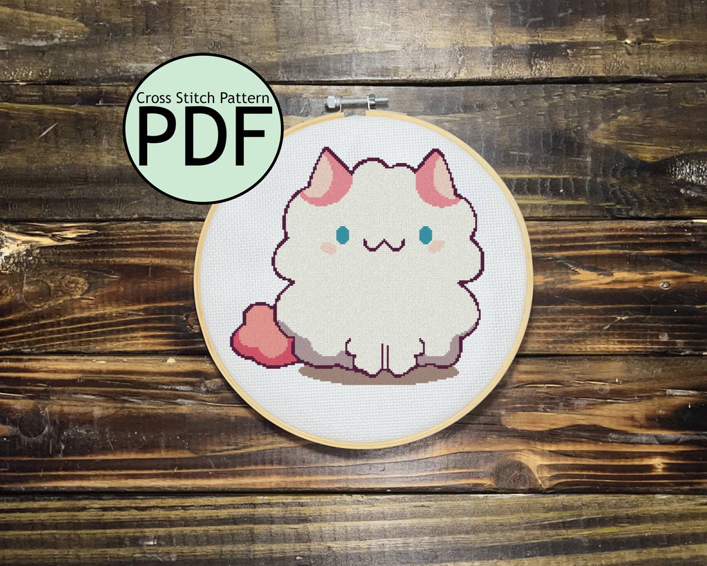 Fluffy White Cat Cross Stitch Pattern