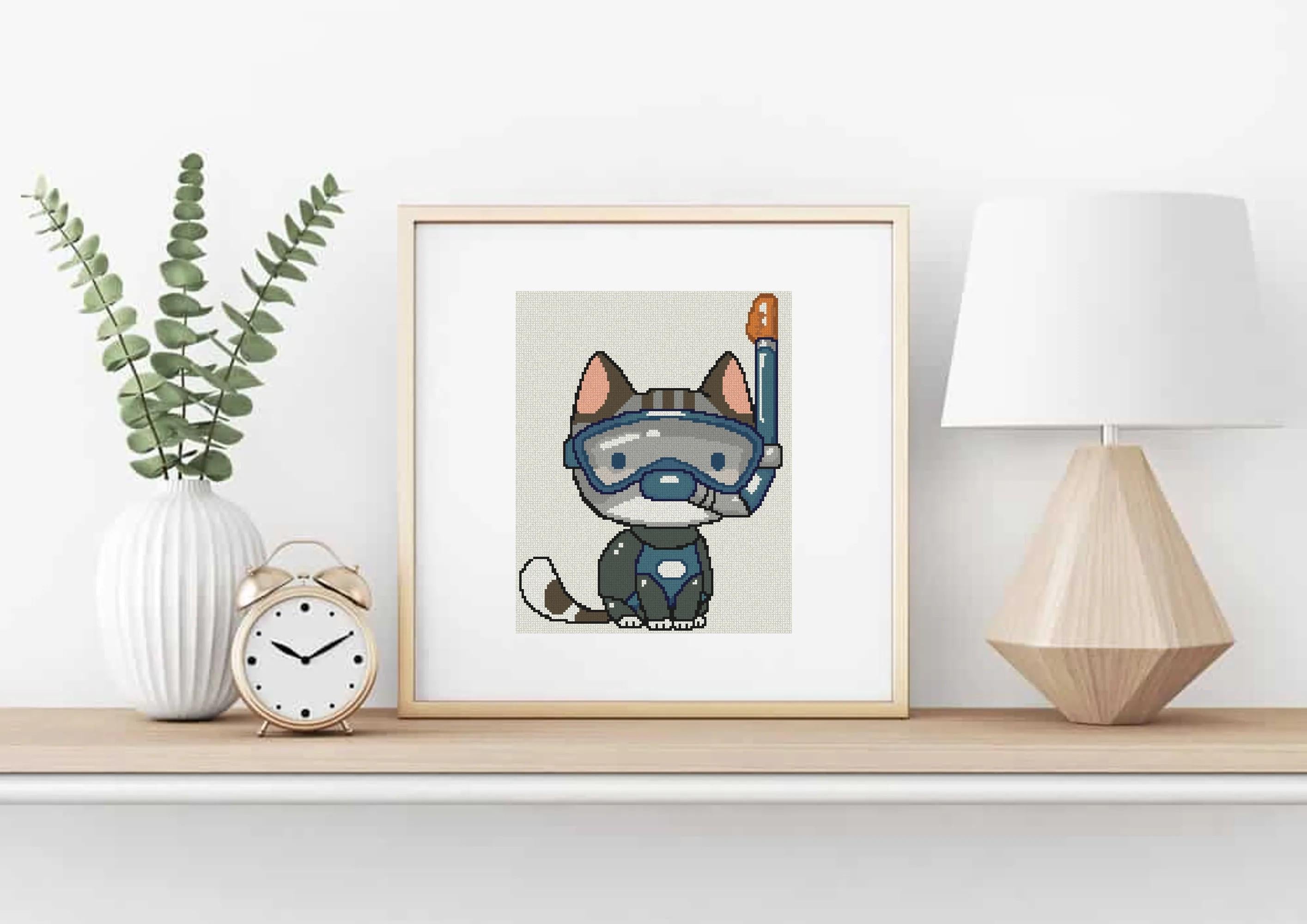 Scuba Cat Cross Stitch Pattern